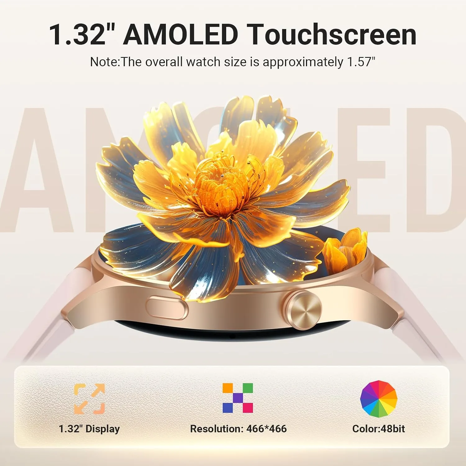 Fitpolo Smart Watch for Women, 1.32” AMOLED Stainless Steel Fitness Tracker
