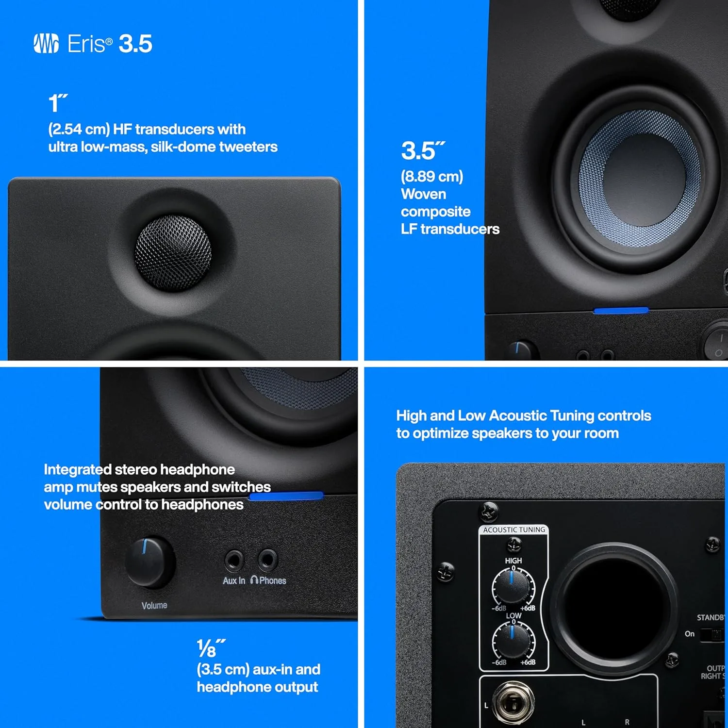 PreSonus Eris 3.5 Powered Studio Monitors, Pair — 3.5” Active Near