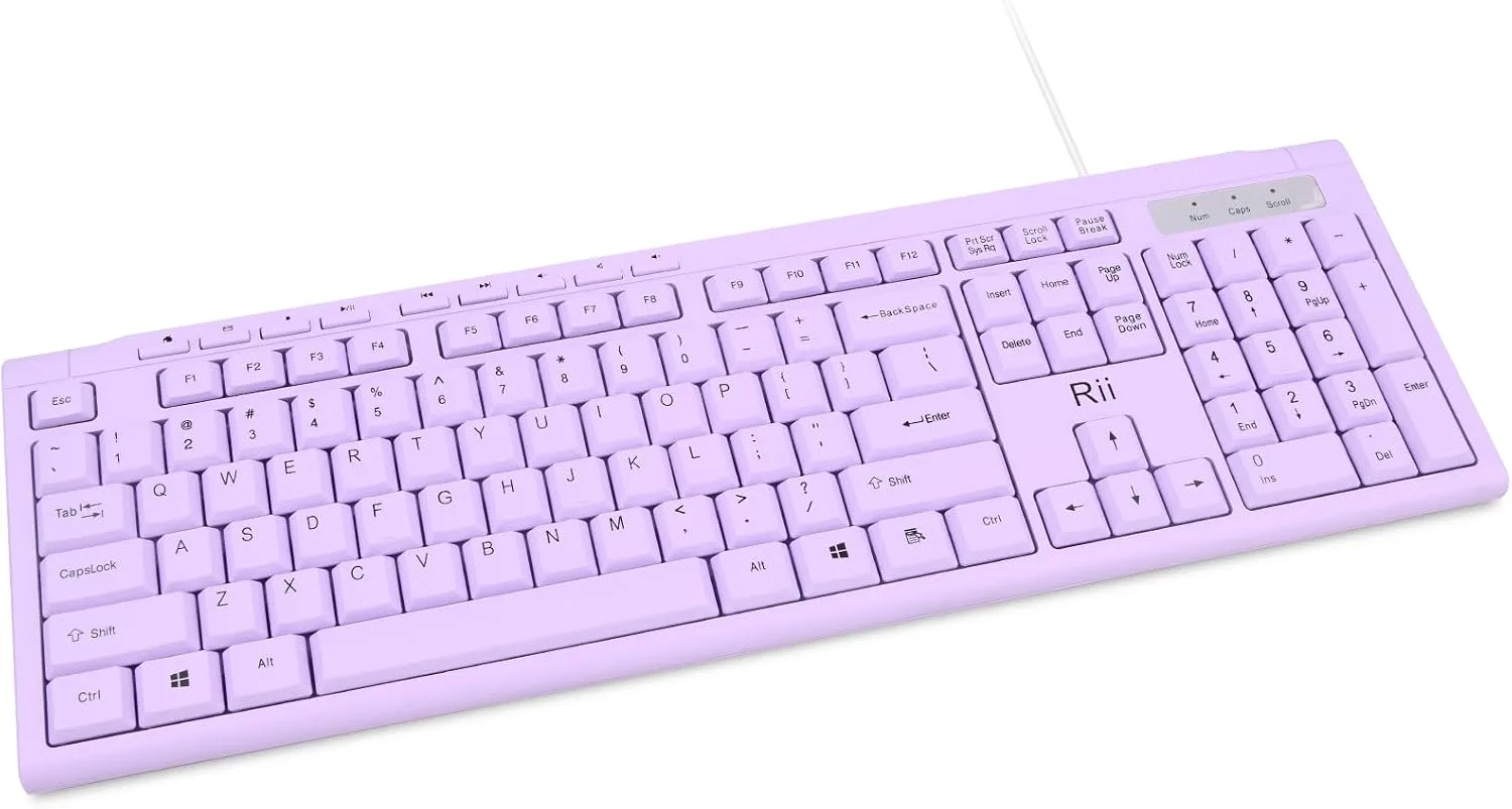 Rii RK907 Ultra-Slim Compact USB Wired Keyboard for MAC and PC-Purple