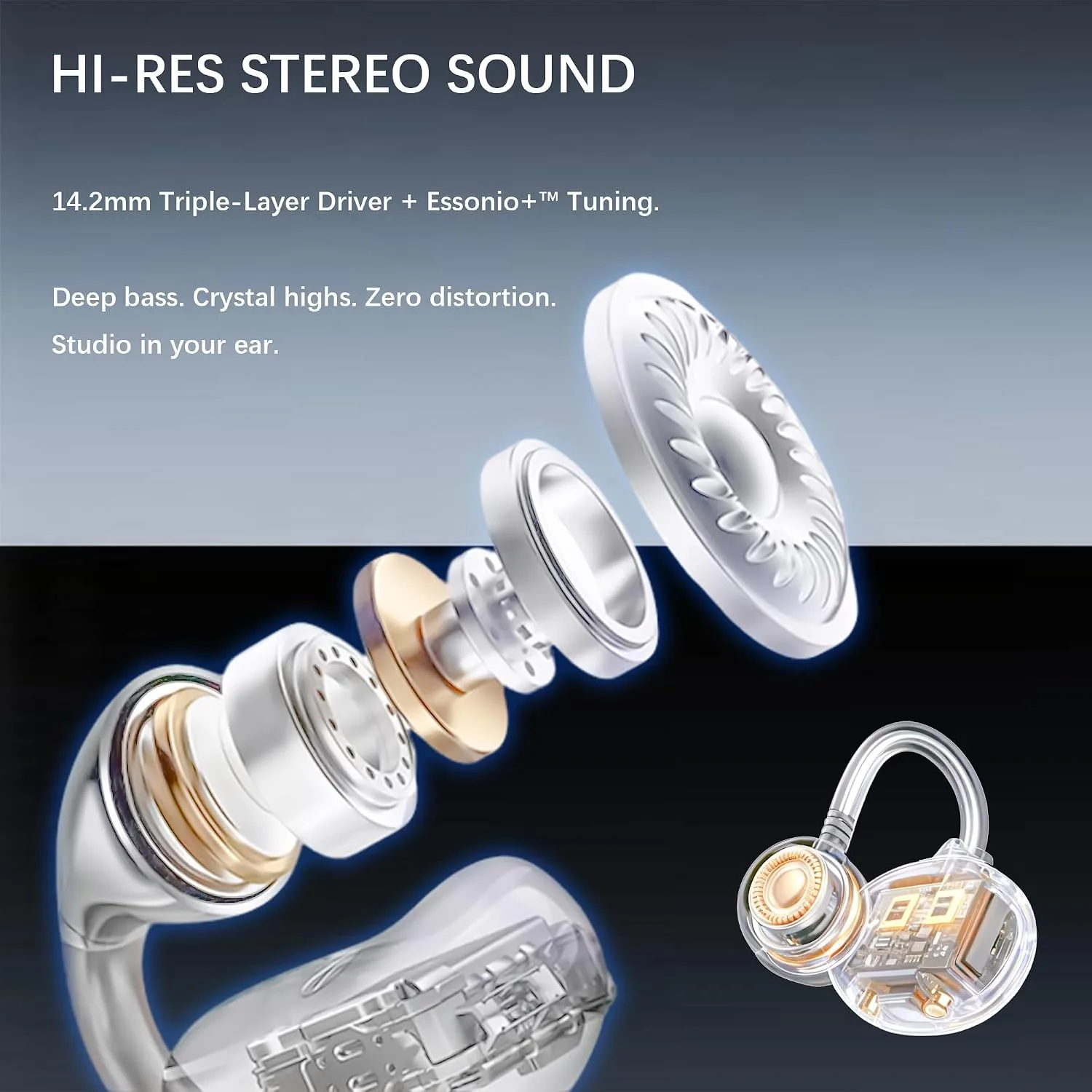 M30 Open Ear Earbuds, Bluetooth 6.0 Wireless Ultra Audio, ENC AI Air Conduction Headphones, 60H Playtime, Stereo Sound, Touch Control, Premium Clip-On Open-Ear Earphones for Office & Daily Use