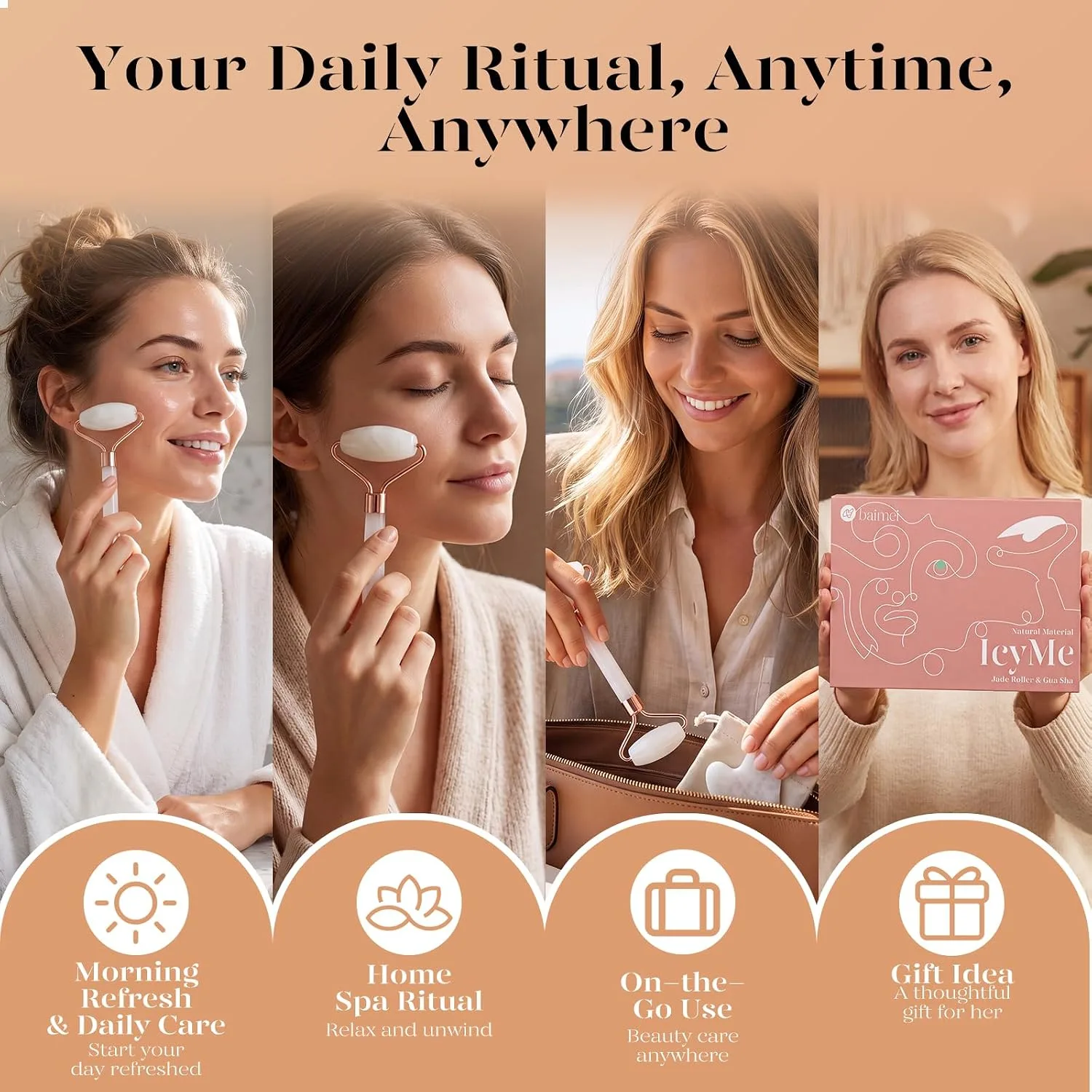 BAIMEI IcyMe Jade Roller & Gua Sha Facial Tool Set for Face Depuffing
