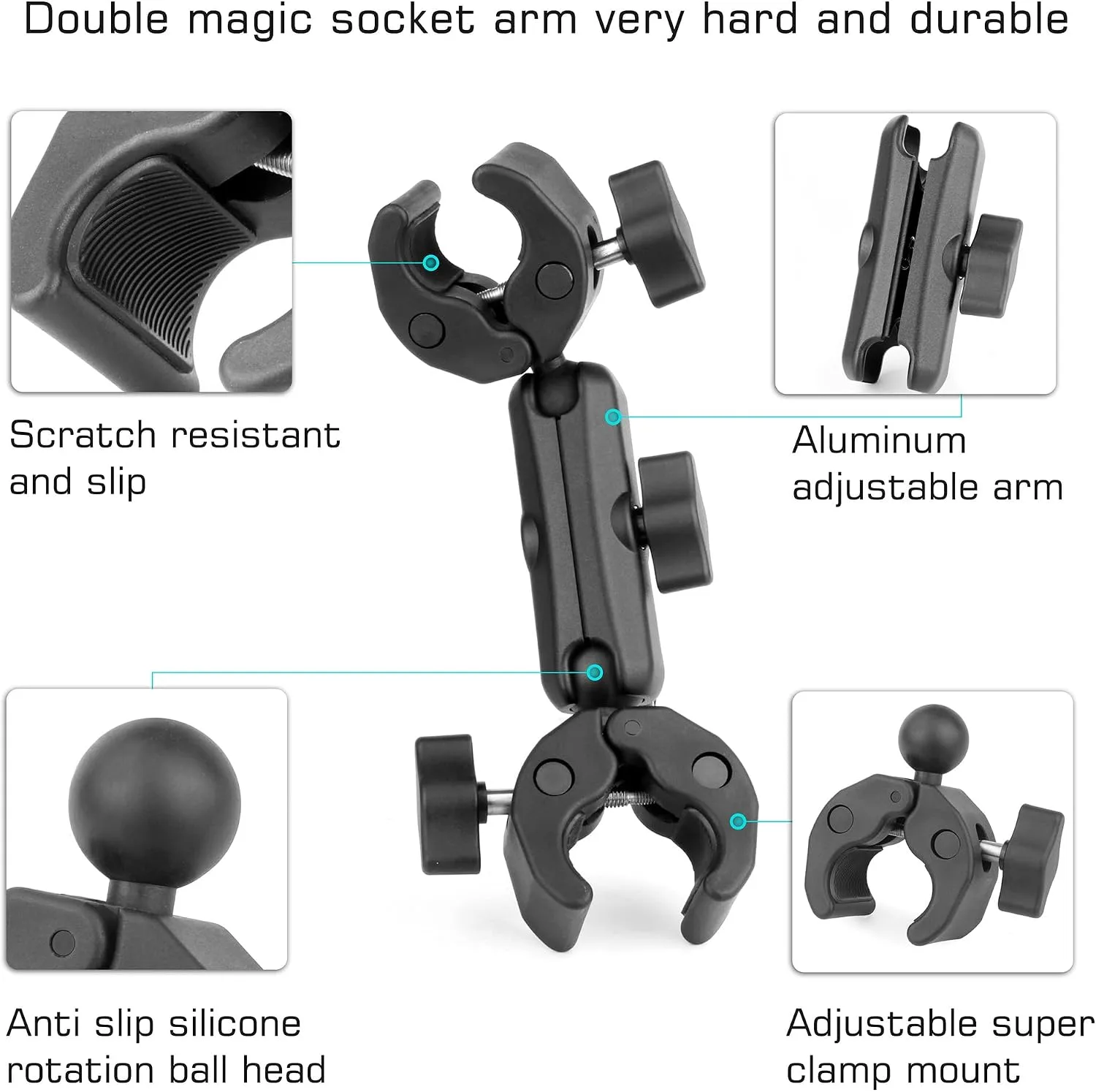 GEPULY 360° Double Super Clamp Mount Umbrella Attachment for Chair Cameras