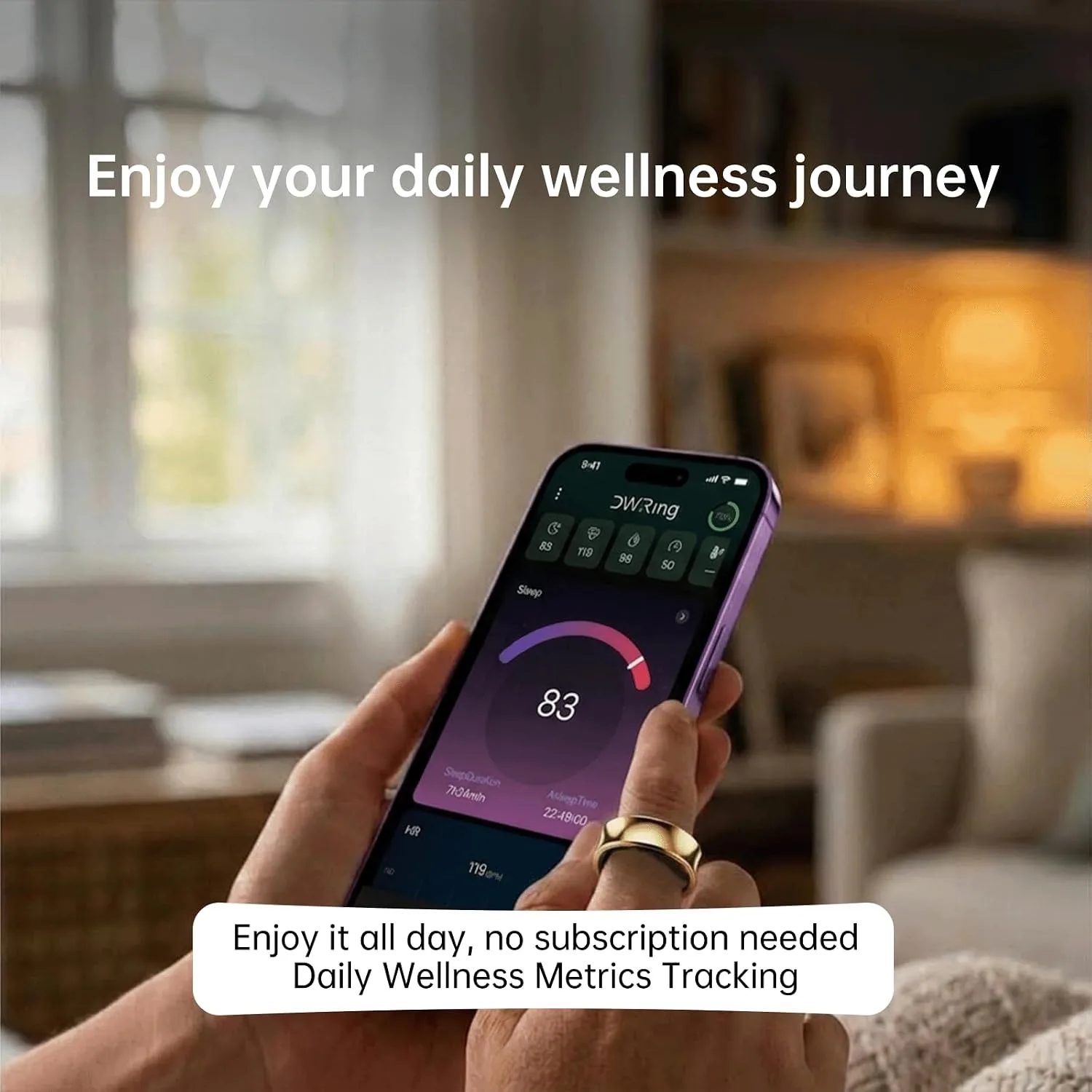 DAWEI Smart Ring Blood Oxygen Level Tracking Sleep Heart Rate