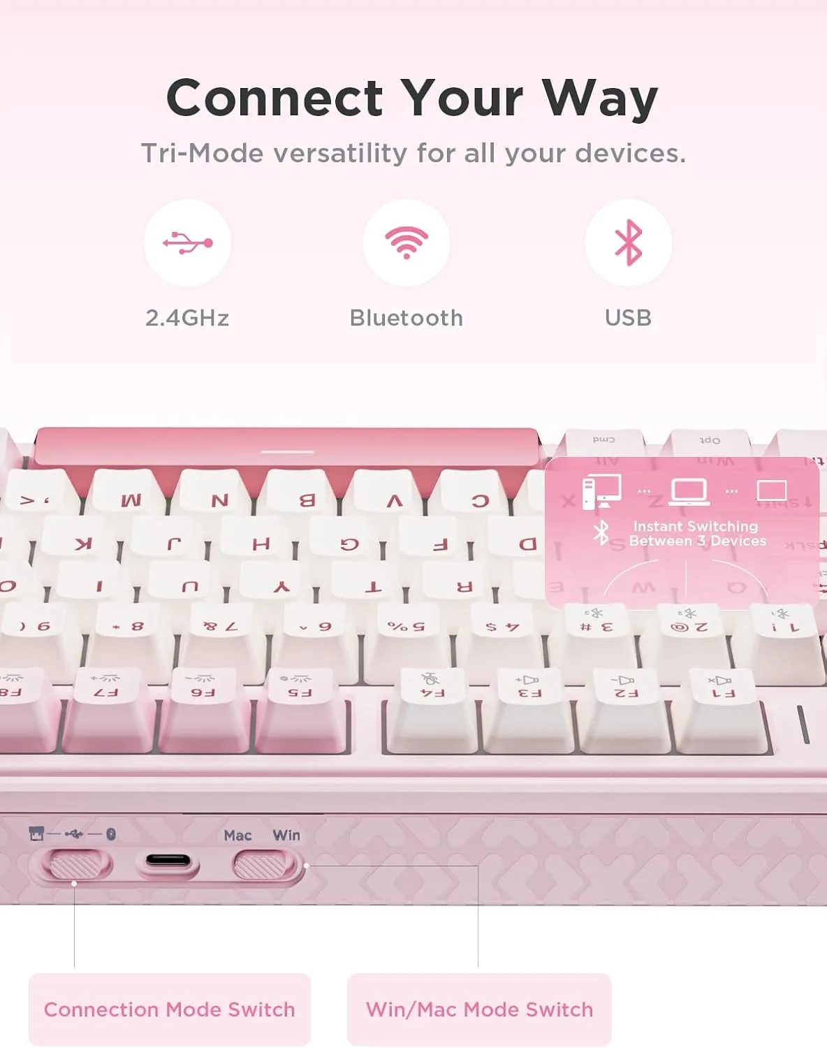 wegear 75% Compact Mechanical Keyboard with Knob for PC/Mac/Laptop-Pink