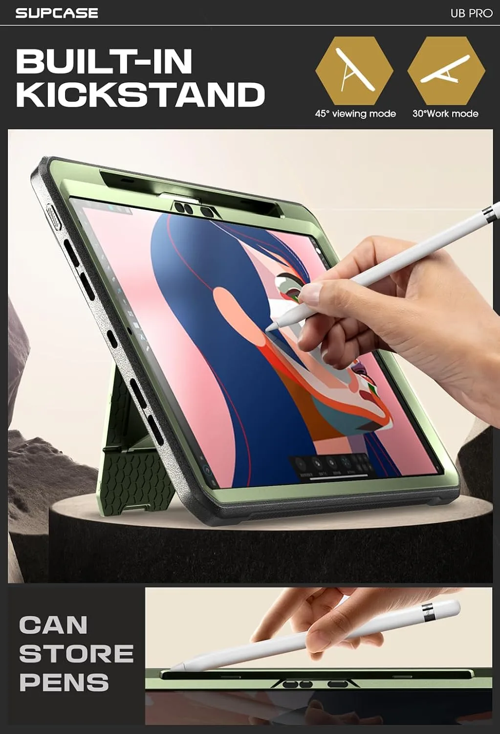 SUPCASE for iPad Pro 13 inch Case M5/M4 2025/2024 with Pencil Holder Green