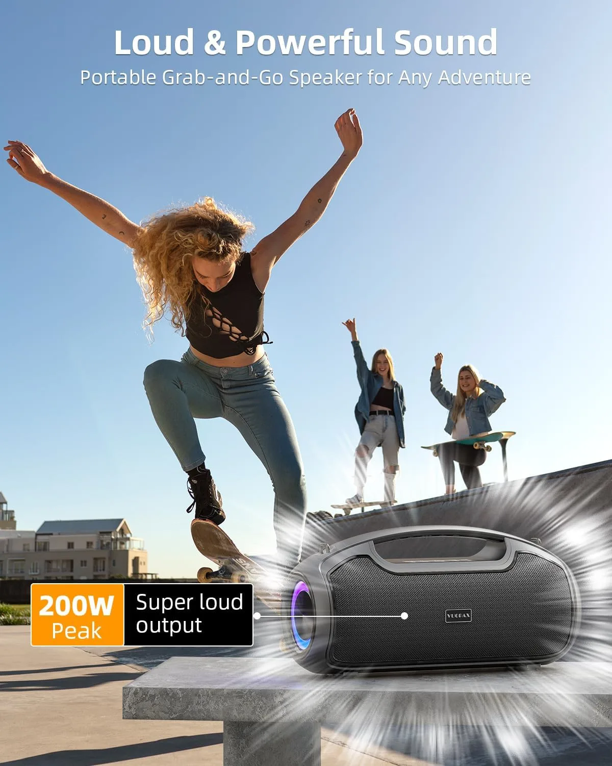 Portable Bluetooth Speakers Wireless, 200W PeaK Loud Sound with Deep Bass