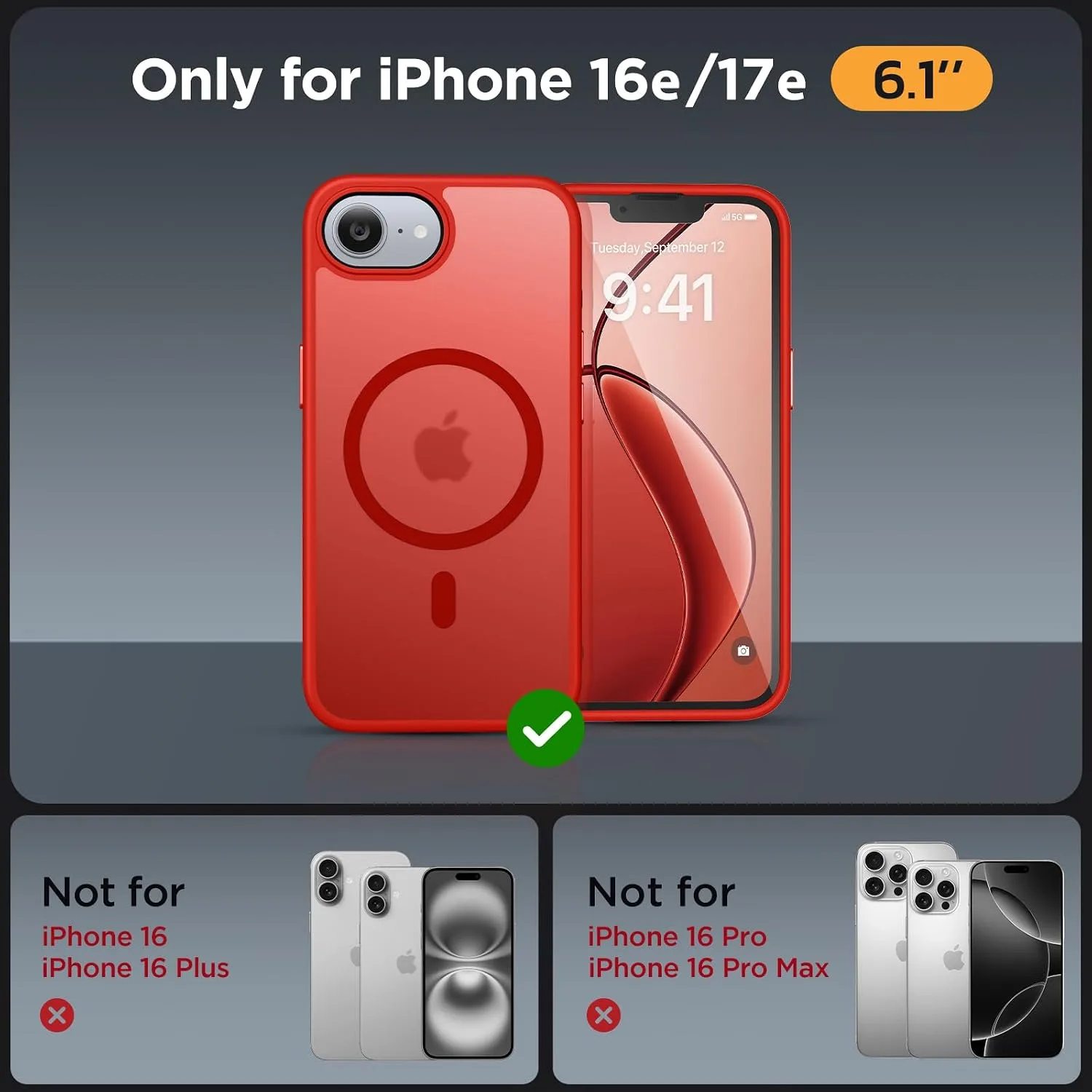 Miracase for iPhone 16e case & iPhone 17e Case for MagSafe [with 2×9H+ Screen Protectors] TOP Military-Grade Protection Shockproof with Velvet Touch for iPhone 16e/17e Phone Case 6.1", Red