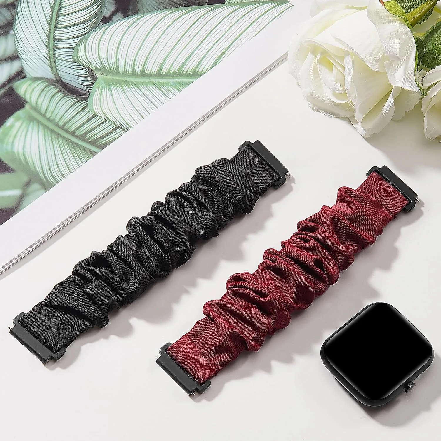 Sunnyson 22mm Bands for Veryfit IDW13/IDW16/IDW19/IDW26/IDW28 Smartwatch，2 Pack Elastic Fabric Scrunchie Straps for Fitvii H57/H56/Fitpolo/Toobur id208 Plus Women