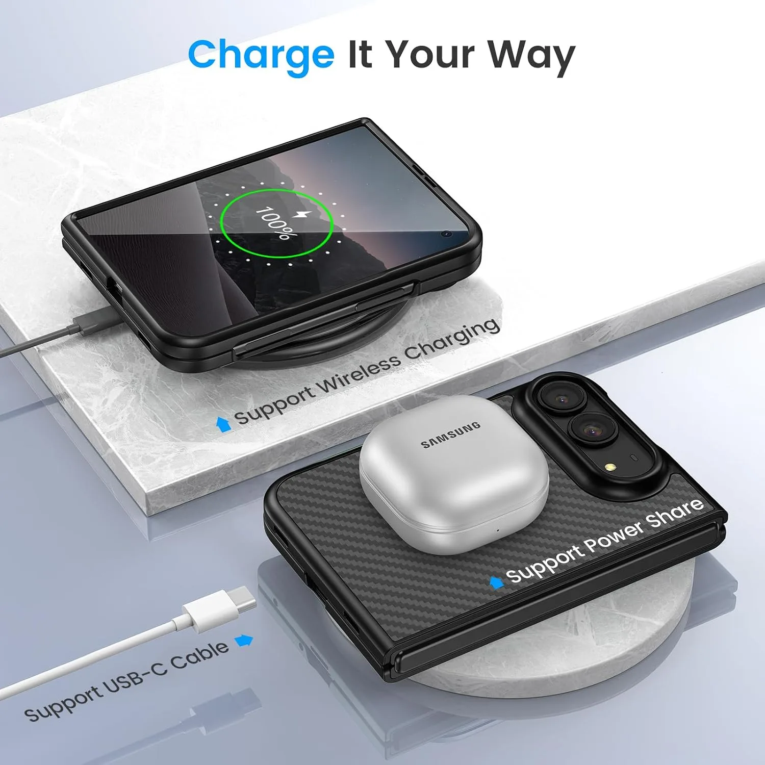 Ruky for iPhone Duo Magnetic Case with Screen Protector, Carbon Fiber