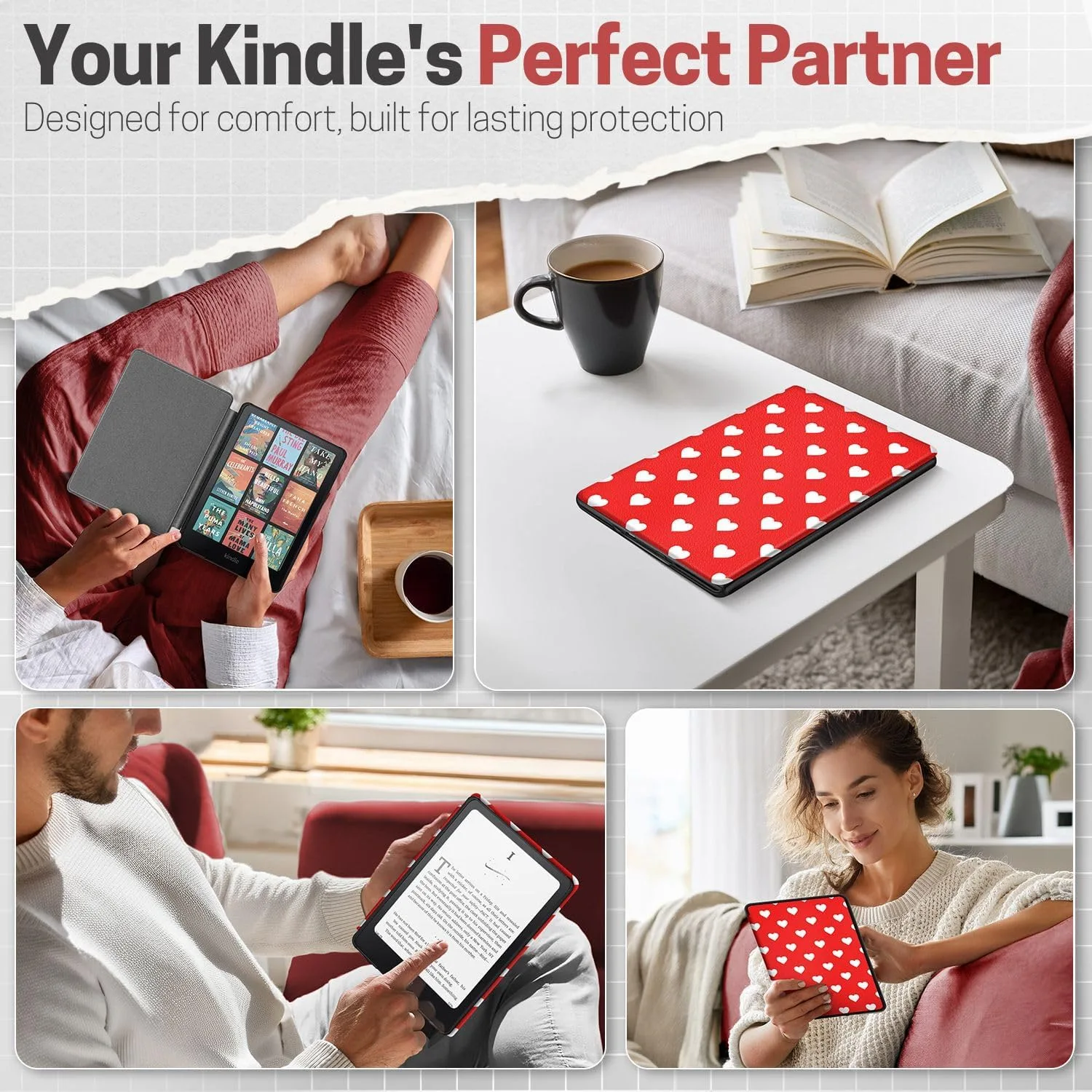 TNP Kindle Paperwhite 12th Gen Case Colorsoft 7-Inch Cover White Love Heart