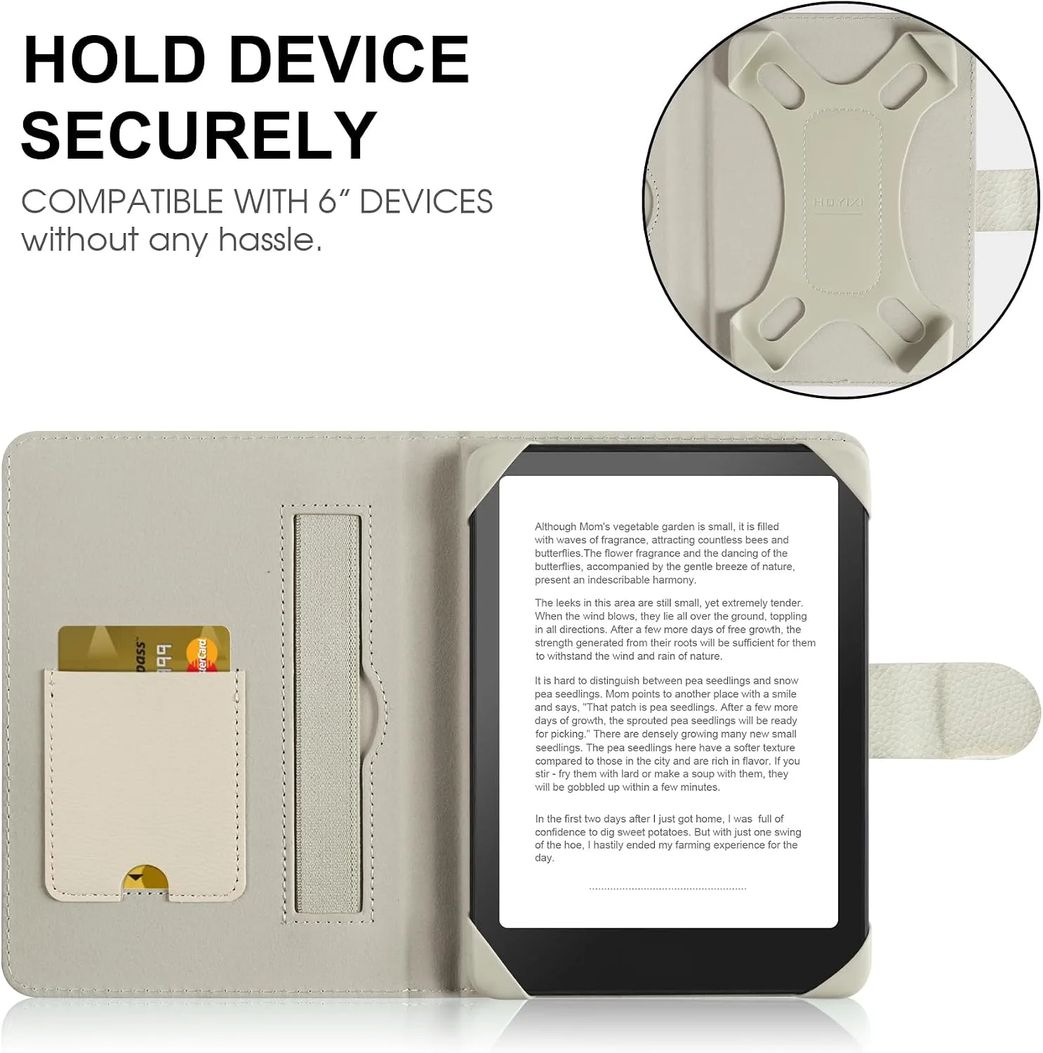 HoYiXi Universal Case for 6-inch Kindle eReader Compatible with Kobo/Voyaga/Pocketbook/Tolino E-Book Reader,6'' eReader Protective Cover with Built-in Card Slot,Rice White