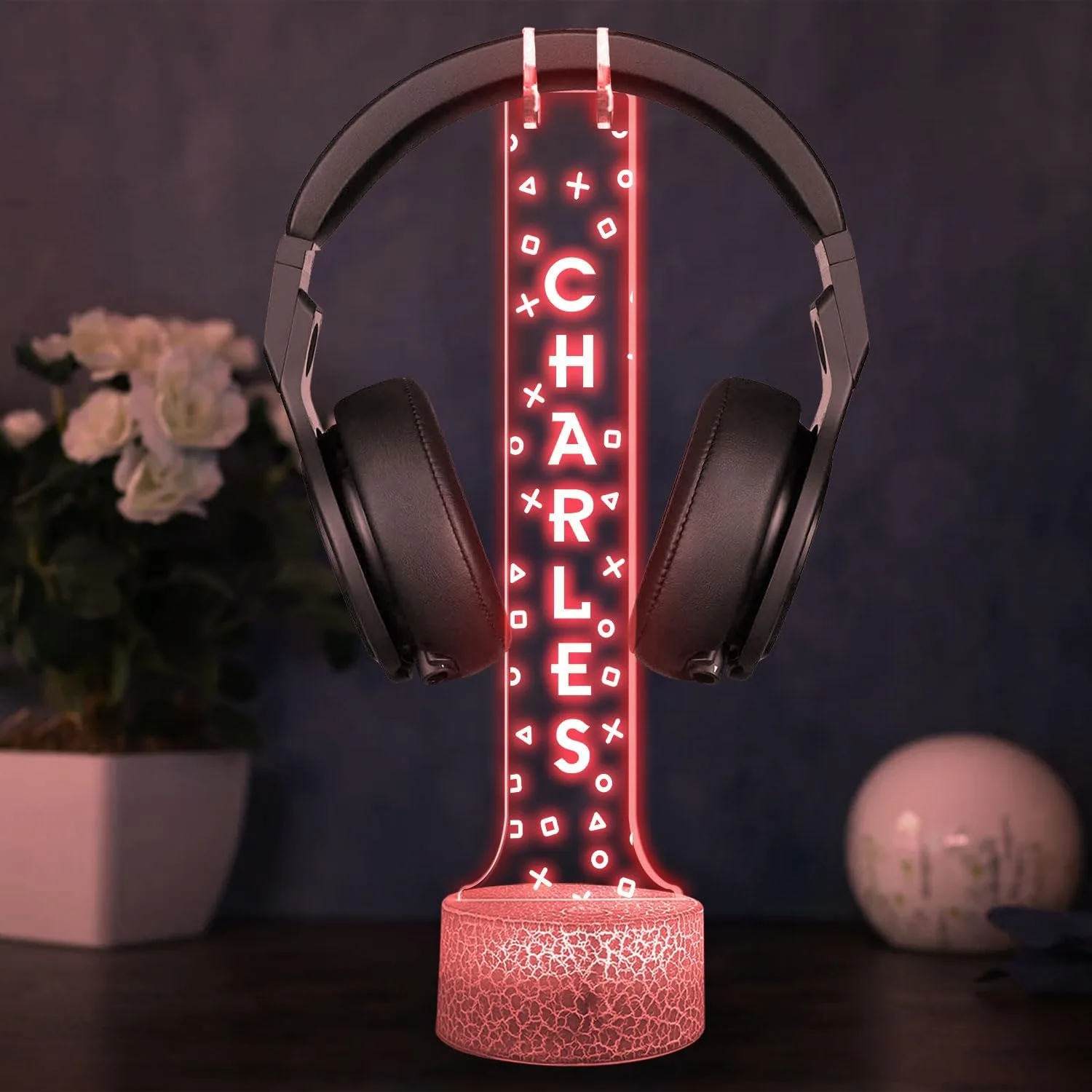 Custom LED Headphone Holder with RGB Lights, Personalized Gamer Headset Stand, Gaming Desk Organizer, Valentine Gift for Boyfriend, Teen Gamer Gift, Custom Gifts for Him
