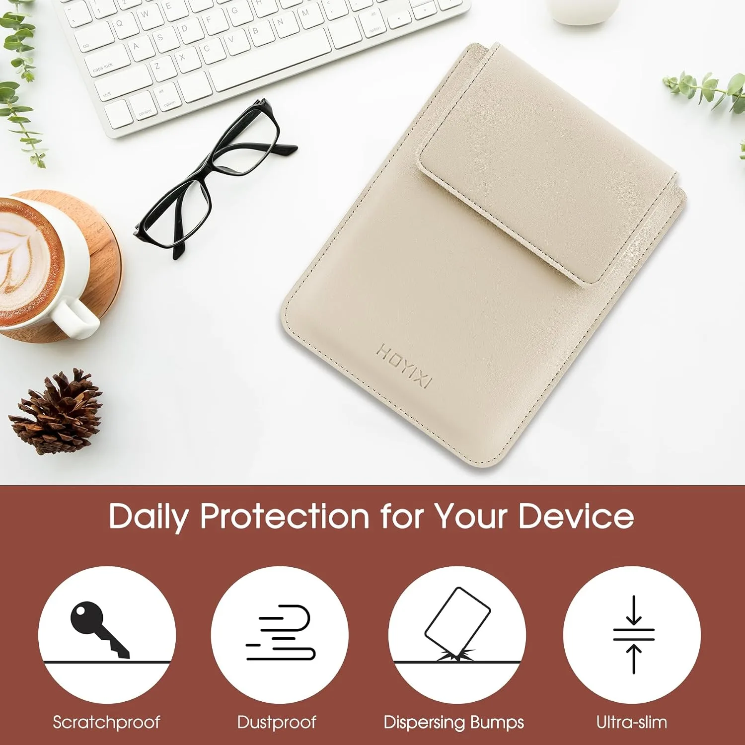 HoYiXi Universal Sleeve Case for 6.8",7" Paperwhite/Colorsoft/Signature Edition 2025 & 2021 Compatible 6.8" Kobo Clara HD/Pocketbook/Tolino Protective Case for 6.8'' 7'' ebook Reader,Beige