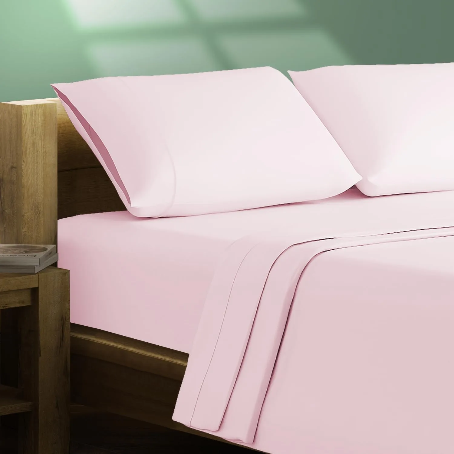TEXAS LINEN CO. 100% Organic Cotton Sheets King Size - 4 PC Organic Cotton King Size Percale Weave Sheet Set, Soft, Cooling, Crisp & Breathable, 16" Deep Pocket Hotel Quality Bedding Set - (Blush)
