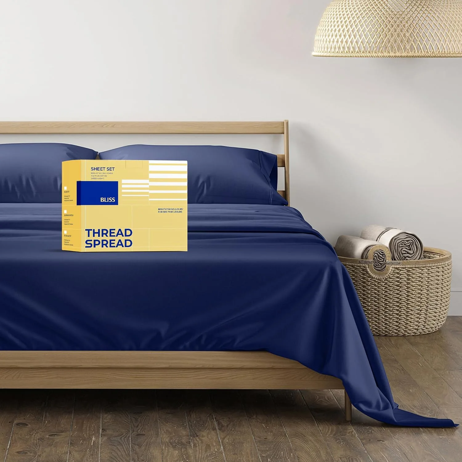 Thread Spread Egyptian Cotton Sheets King Size - Luxury 600 Series King Size Sheets Set (4 PC, Navy Blue), 16" Deep Pocket All Around Elastic, Soft, Cooling, Sateen Weave, Durable Hotel Bed Sheet Sets