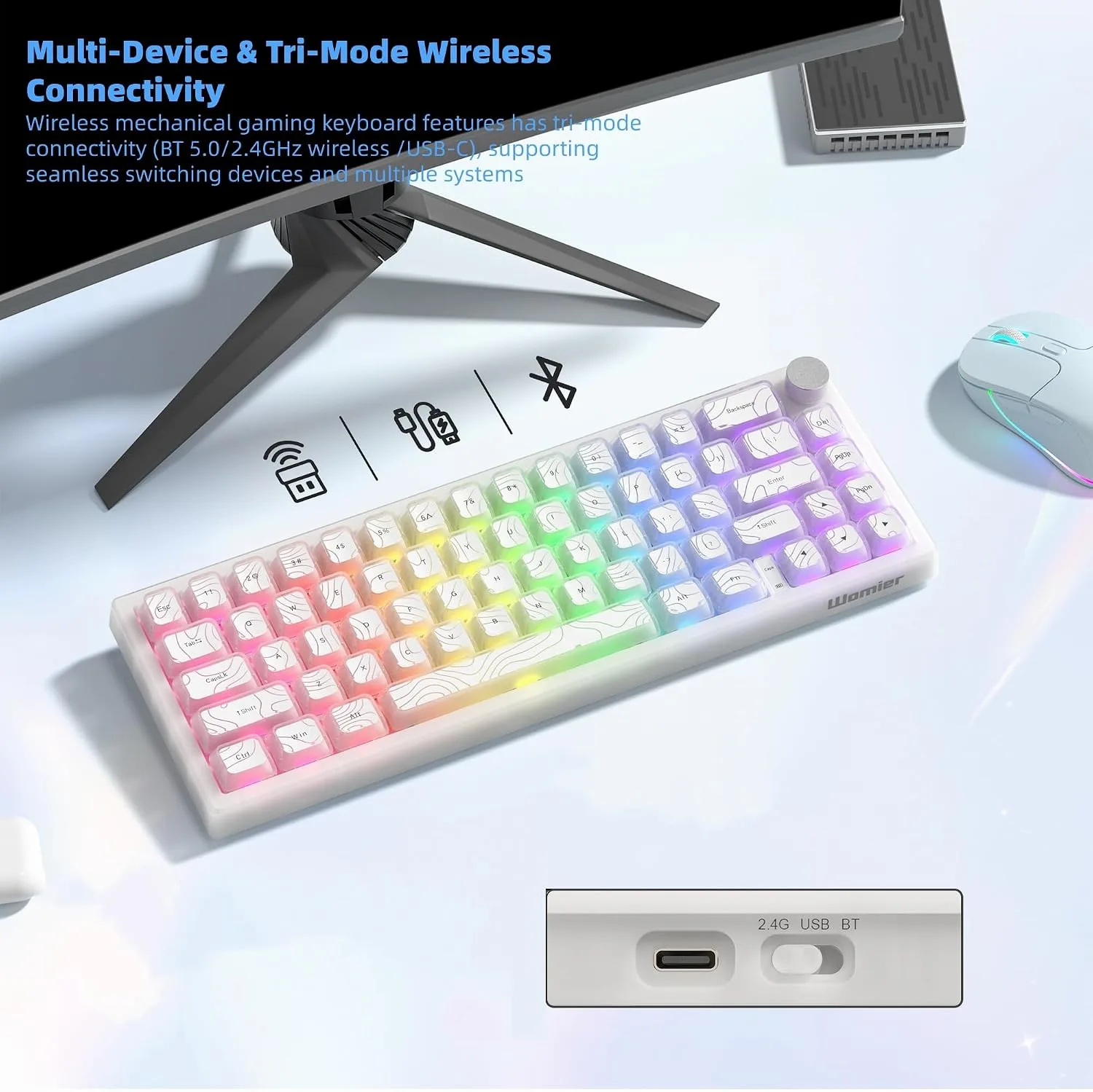 Womier 60% Keyboard Gaming, Wireless Mechanical Creamy Keyboard QMK/VIA