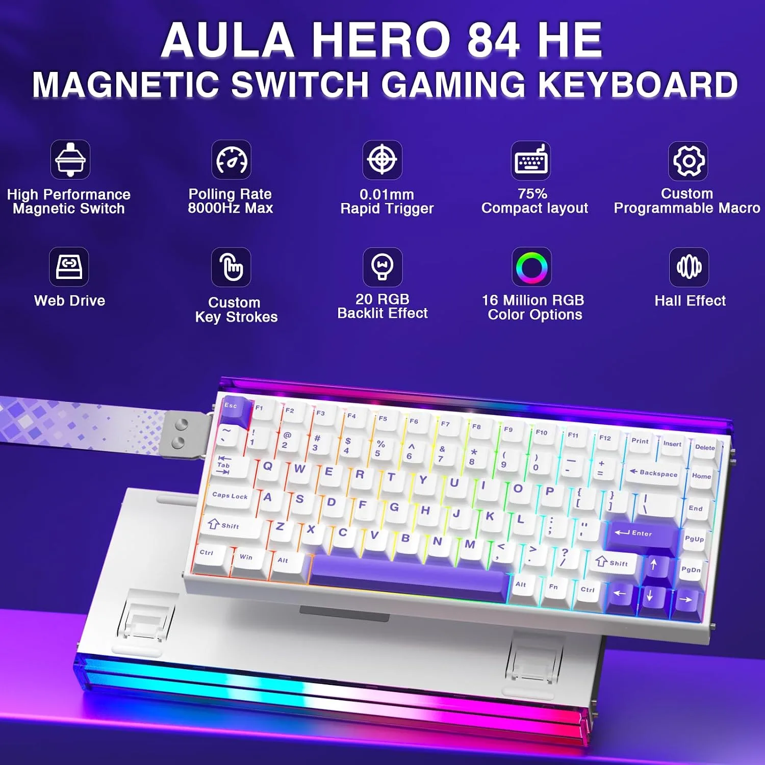 Aula Hero 84 Hall Effect Magnetic Switch Wired Mechanical Gaming Keyboard