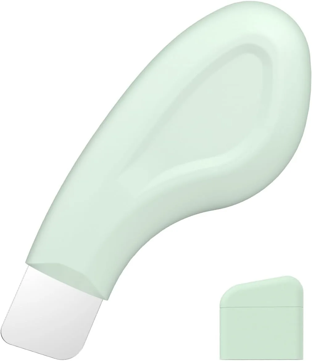 Sookga Blackhead Remover Tool, Stainless Steel Face Scraper for Deep Cleansing, Skin Scrubber Face Spatula with Silicone Cover, Nose Blackhead Remover, Skin Care Tool for Men and Women (Green)
