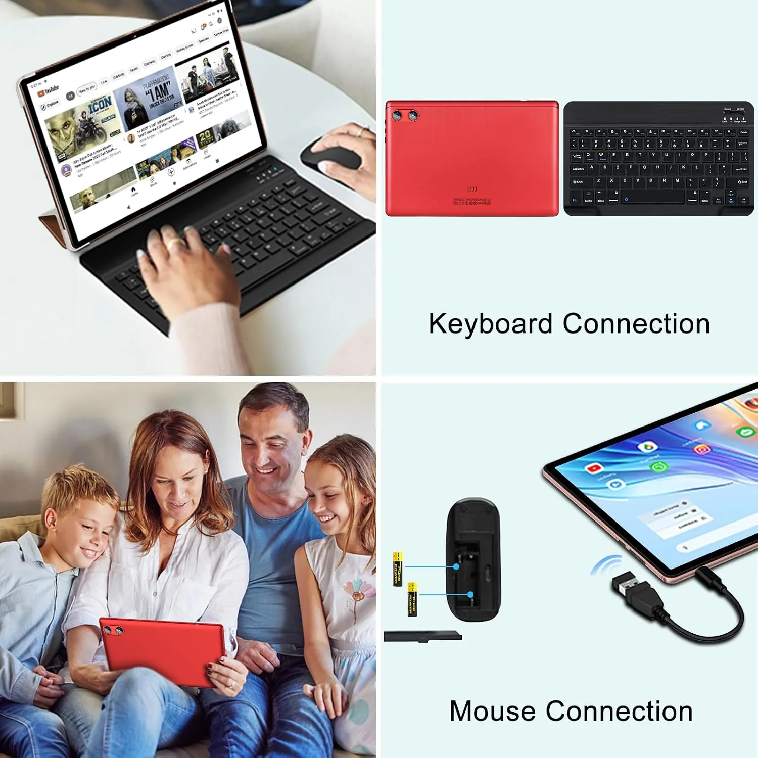 Android Tablet with Keyboard 30GB+64GB+1TB, Tablet 10 Inch Octa-Core Electronics Tablets, Gemini AI, 6000mAh, HD IPS Display, 5G WiFi, Widevine L1, Split Screen - Red