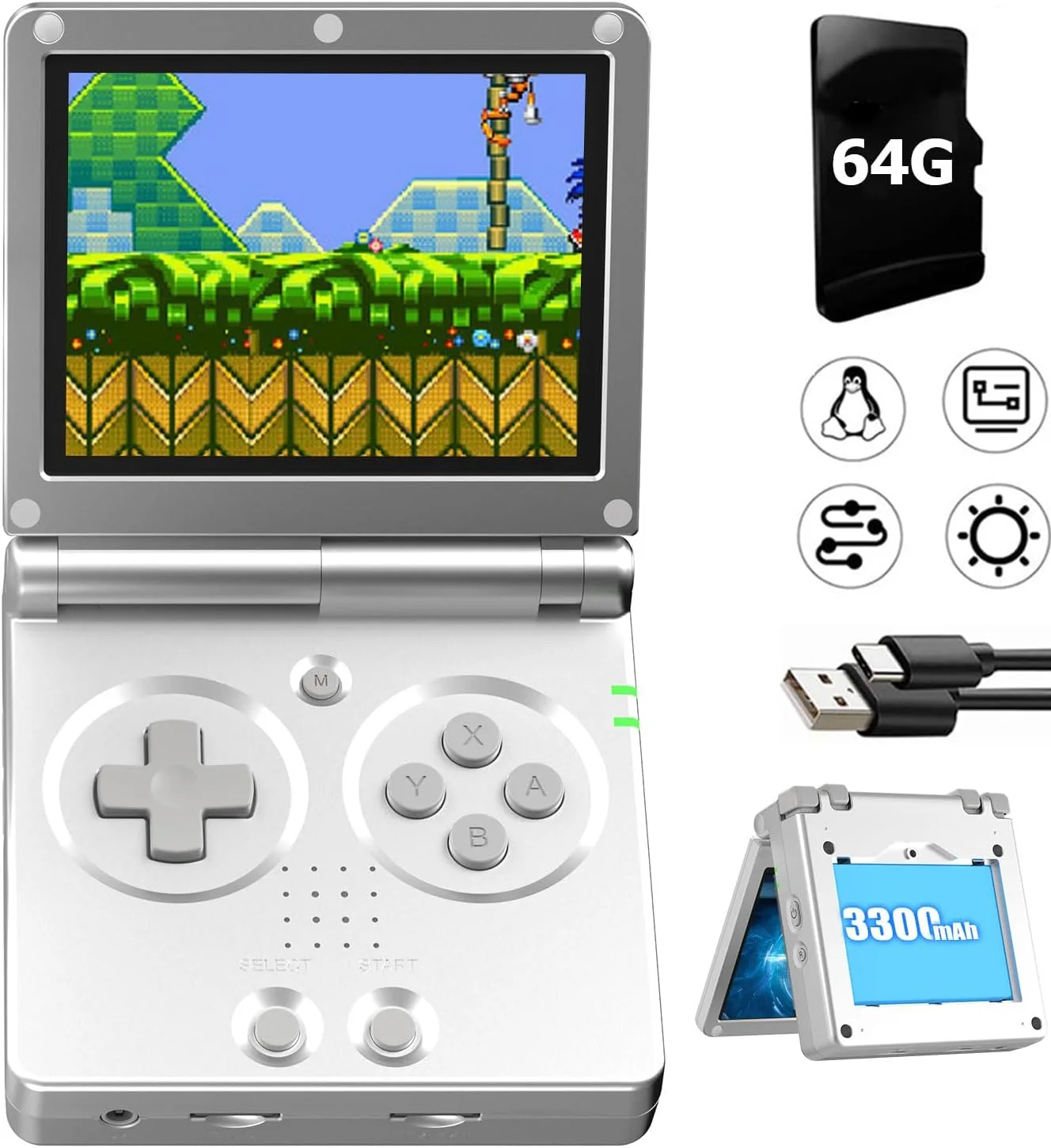 RG35XXSP Flip Portable Retro Handheld Game Console,RG 35XXSP 3.5 Inch IPS Screen Linux System with 64G TF Card Pre-Installed 5532 Games,Clamshell Games Supports 5G WiFi Bluetooth HDMI xxsp