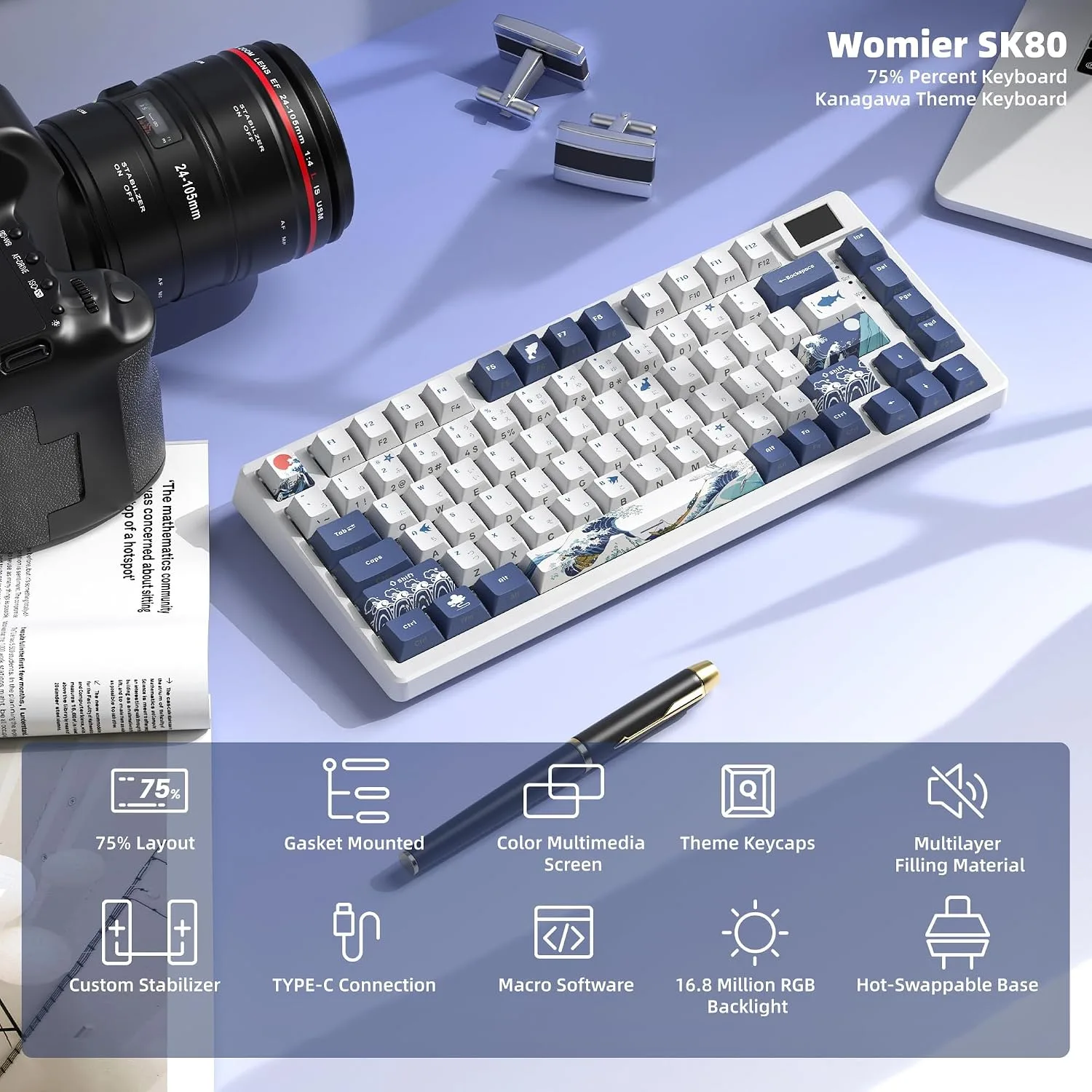 Womier SK80 75% Keyboard with Color Multimedia Display Gaming Keyboard