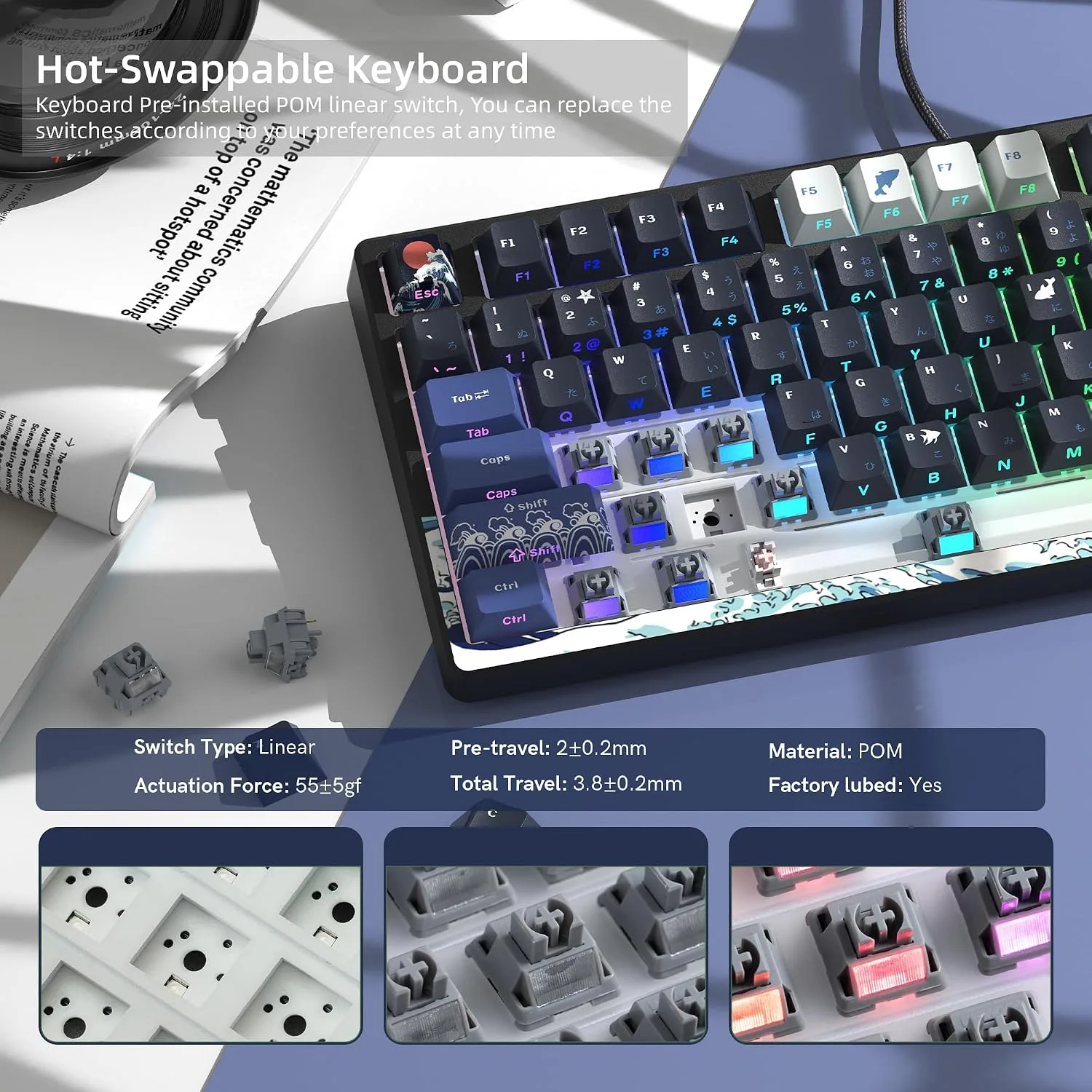 Womier SK80 75% Keyboard with Color Multimedia Display Gaming Keyboard