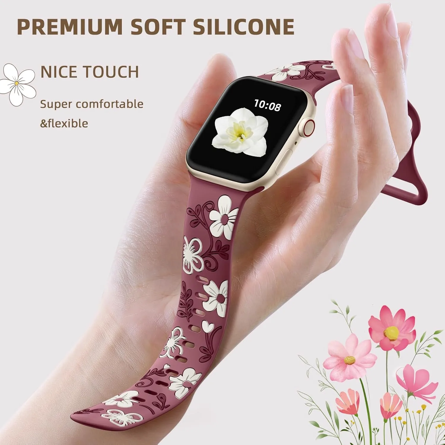 Witzon Floral Silicone Band Compatible with Apple Watch Bands For Women