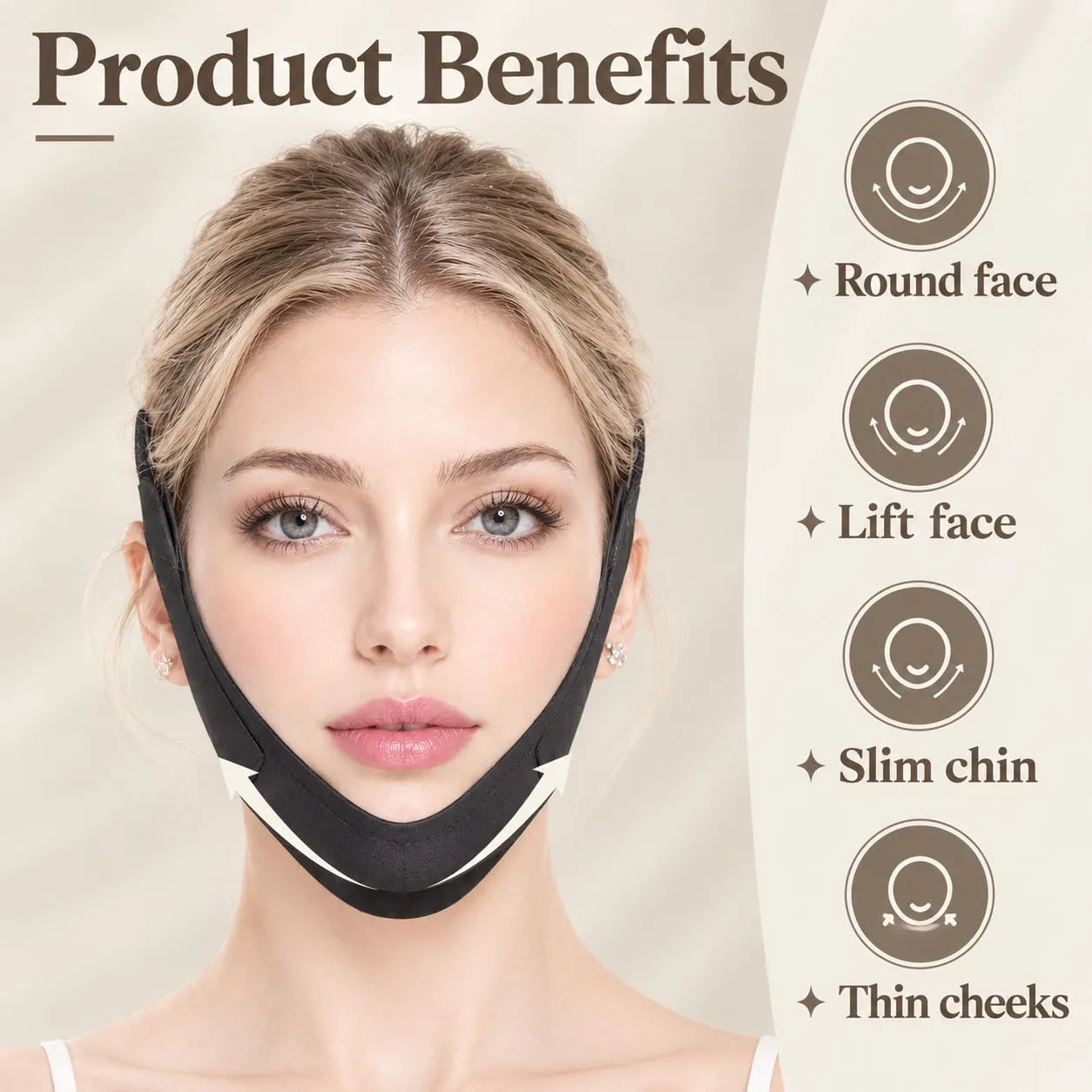 V Line Lifting Mask Chin Strap for Sleeping, Face Lifting Strap, Chin Strap, V Line Mask, Jawline Shaper, Jaw Strap, Double Chin Reducer, Face Lift Tape & Snoring Solution (Black)