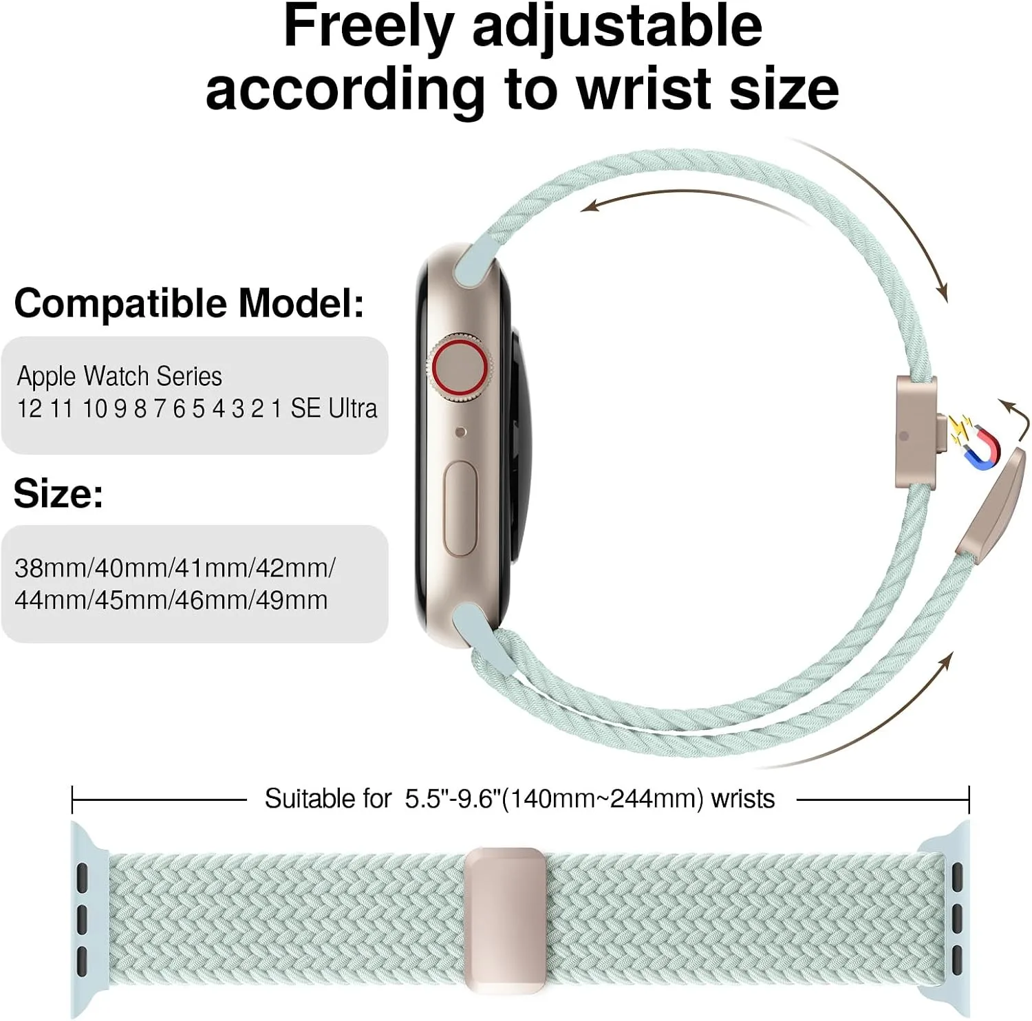 Braided Stretchy Magnetic Sport Band for Apple Watch Bands for Women Men