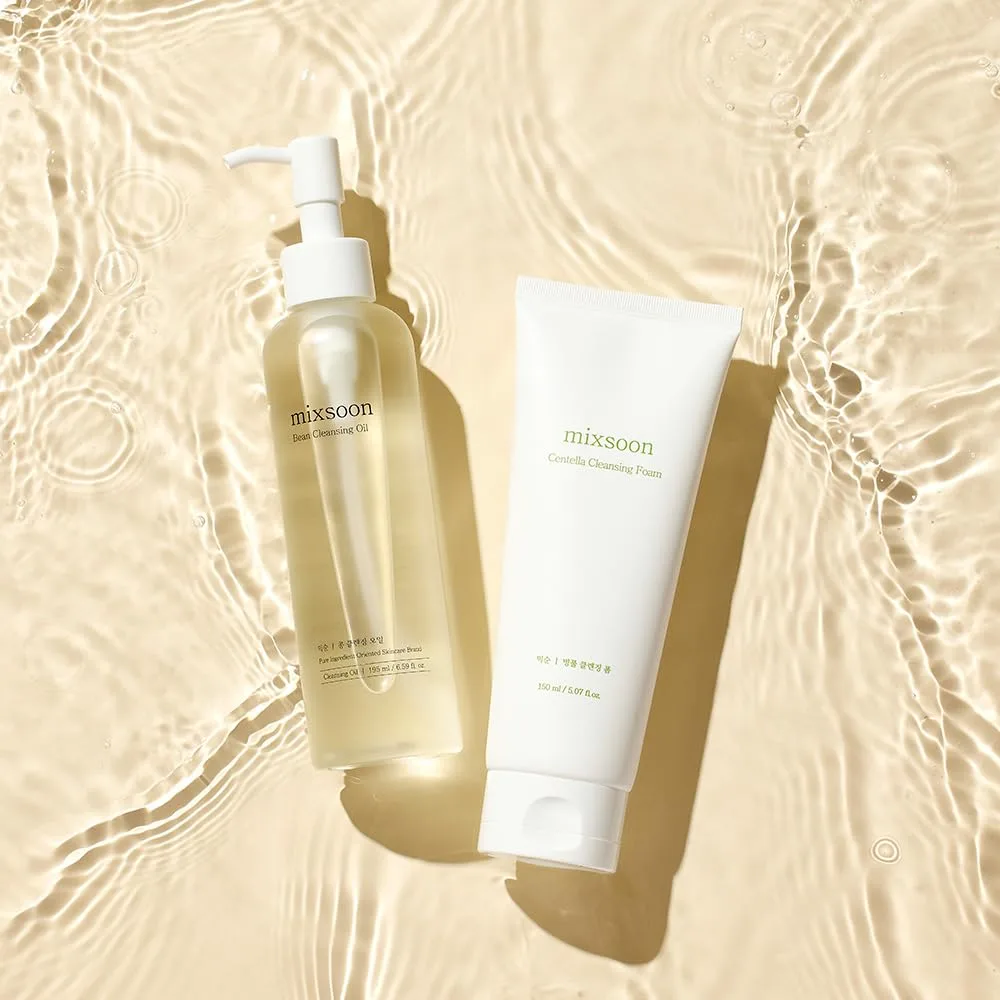 mixsoon Double Cleansing Set 2-Step Routine, Cica Foam & Bean Cleansing Oil Face Wash Set Gentle Deep Clean and Hydrating Care 150ml / 5.07 fl.oz., 195ml / 6.59 fl.oz. Korean Glass Skin Care