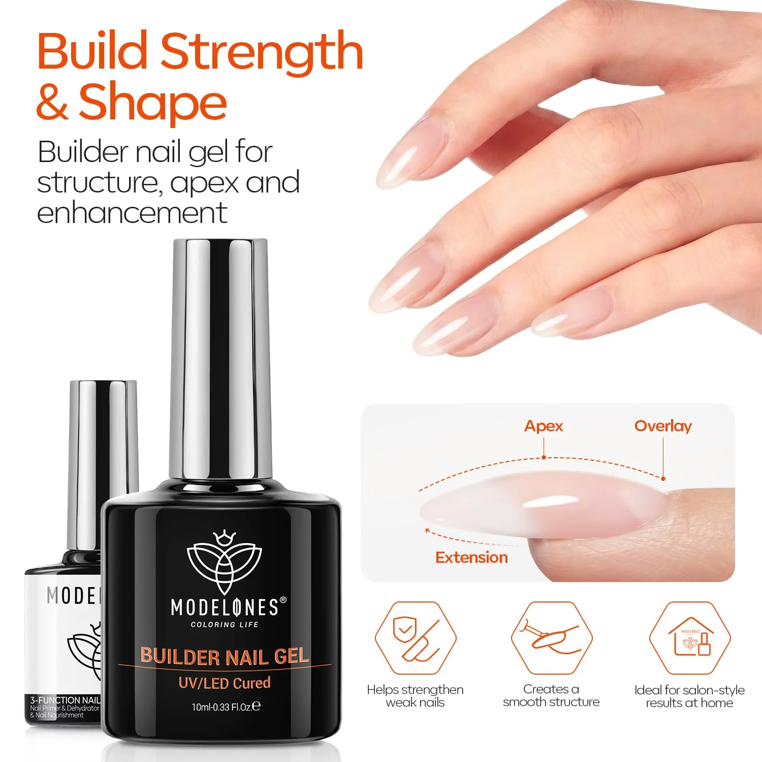 modelones Nail Dehydrator and Primer & Builder Nail Gel Builder Top Coat