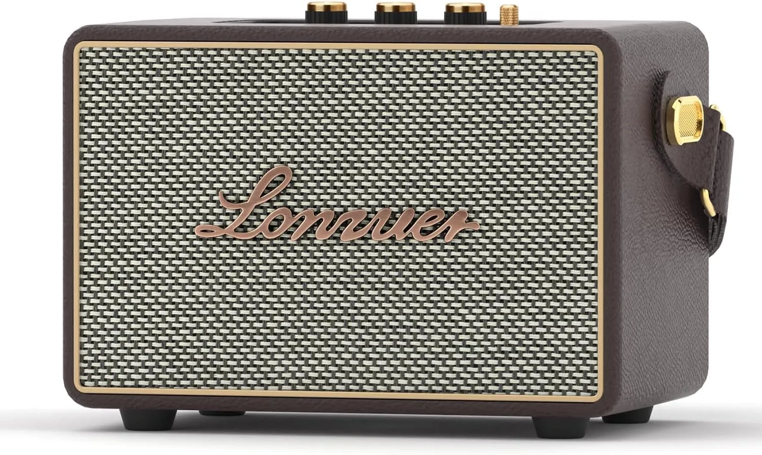 Vintage Home Decor Wireless Bluetooth Wooden Carrying Portable Speaker Deep Bass with Fabric Grill Leather Strap Handle-Brown