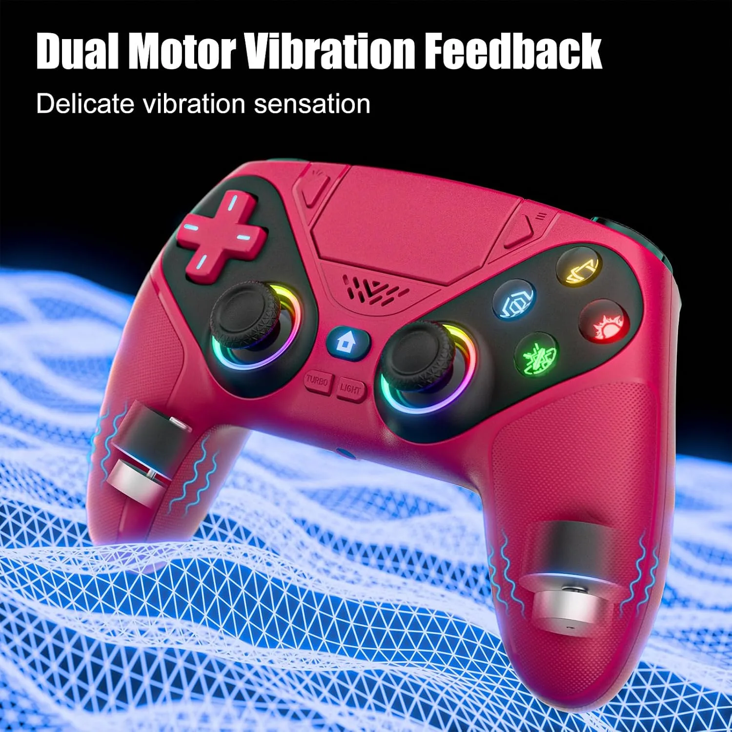 Gamrombo LED Wireless Controller for PS5, Compatible with PS5 Pro/Slim/PC, Dual Vibration, Macro/Turbo Function, 3.5mm Audio Jack, 6-Axis Motion Control Gamepad with Speaker(Maroon)