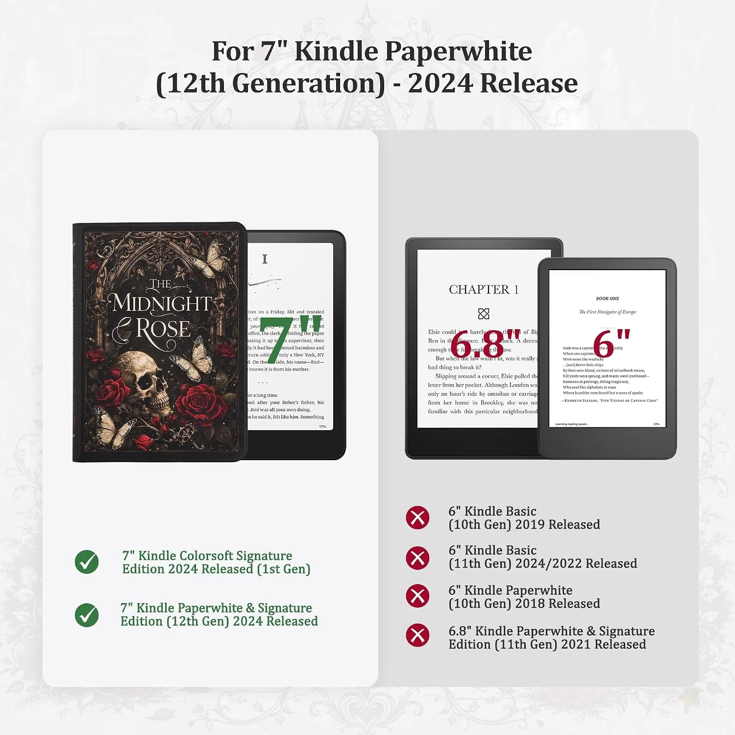 Magnetic Book Cover Case for 7'' Kindle Paperwhite & Colorsoft
