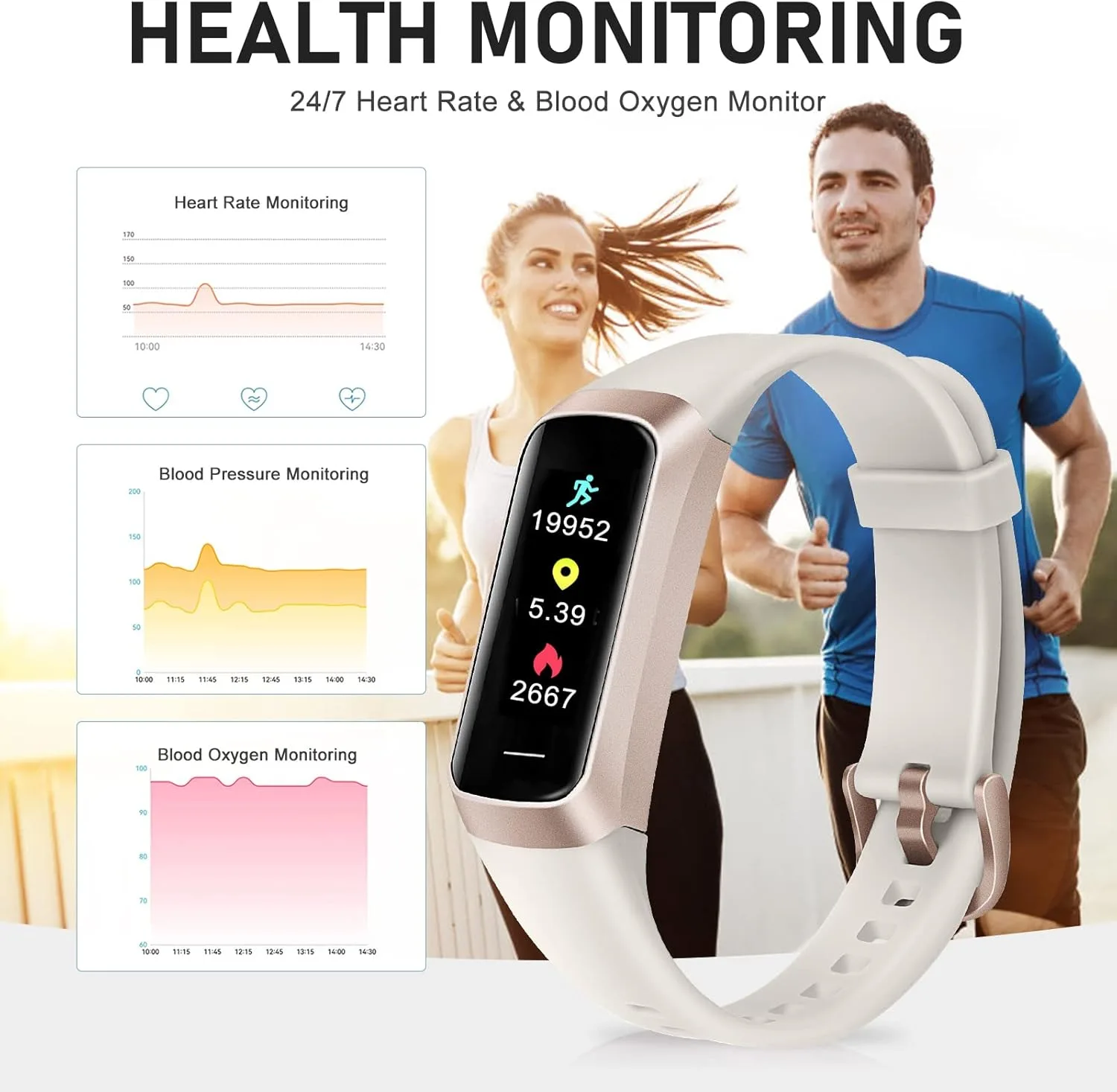 Fitness Tracker with 24/7 Heart Rate, Activity Trackers with Blood Pressure Sleep Monitor, 1.10" AMOLED Screen Step Tracker, Waterproof Step Counter, Health Smart Watch Pedometer for Women Men