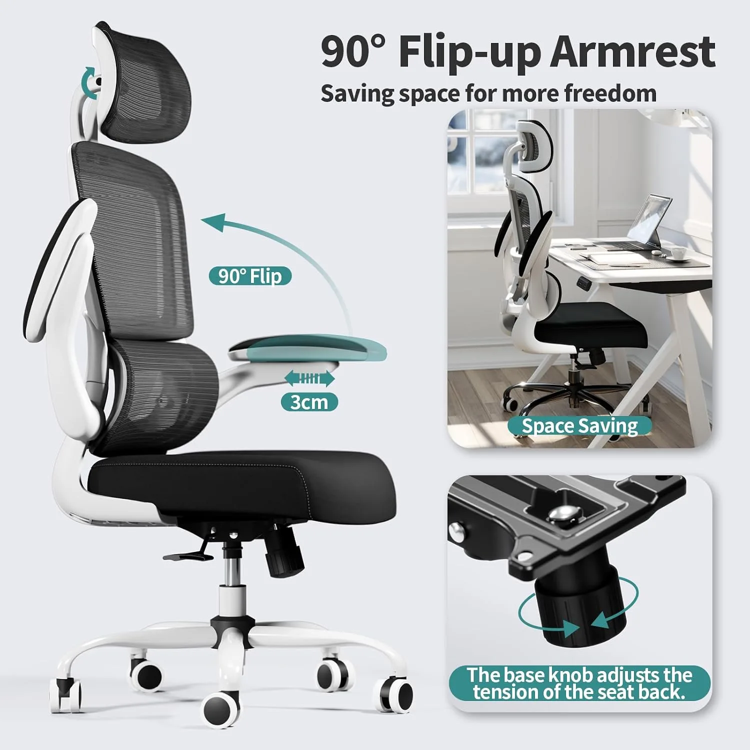 TRALT Office Chair Ergonomic Desk Chair with Lumbar Support Black White, 1
