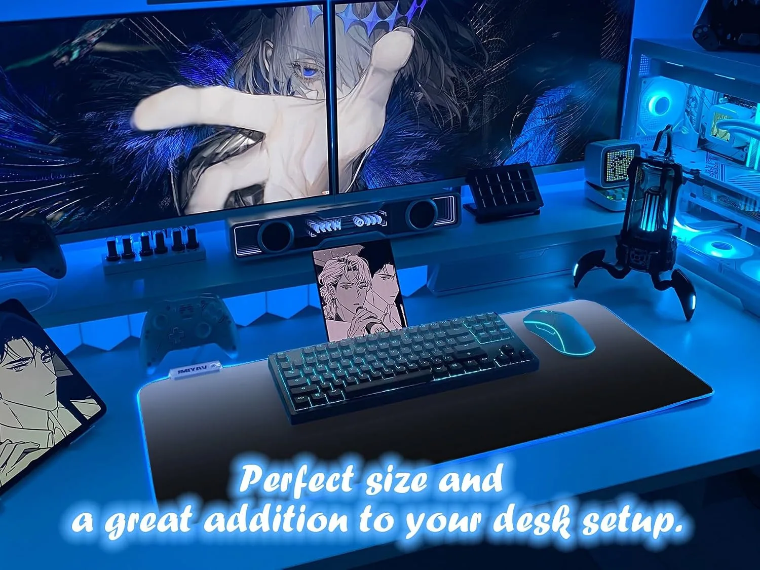 JMIYAV White Gaming Mouse Pad RGB Mousepad 31.5x12In Non-Slip Rubber Base Extra Large Cool XL XXL Computer Desk Pad Gaming Accessories Setup LED Light Up Big Mouse Pad for Gamer Black White Gradient