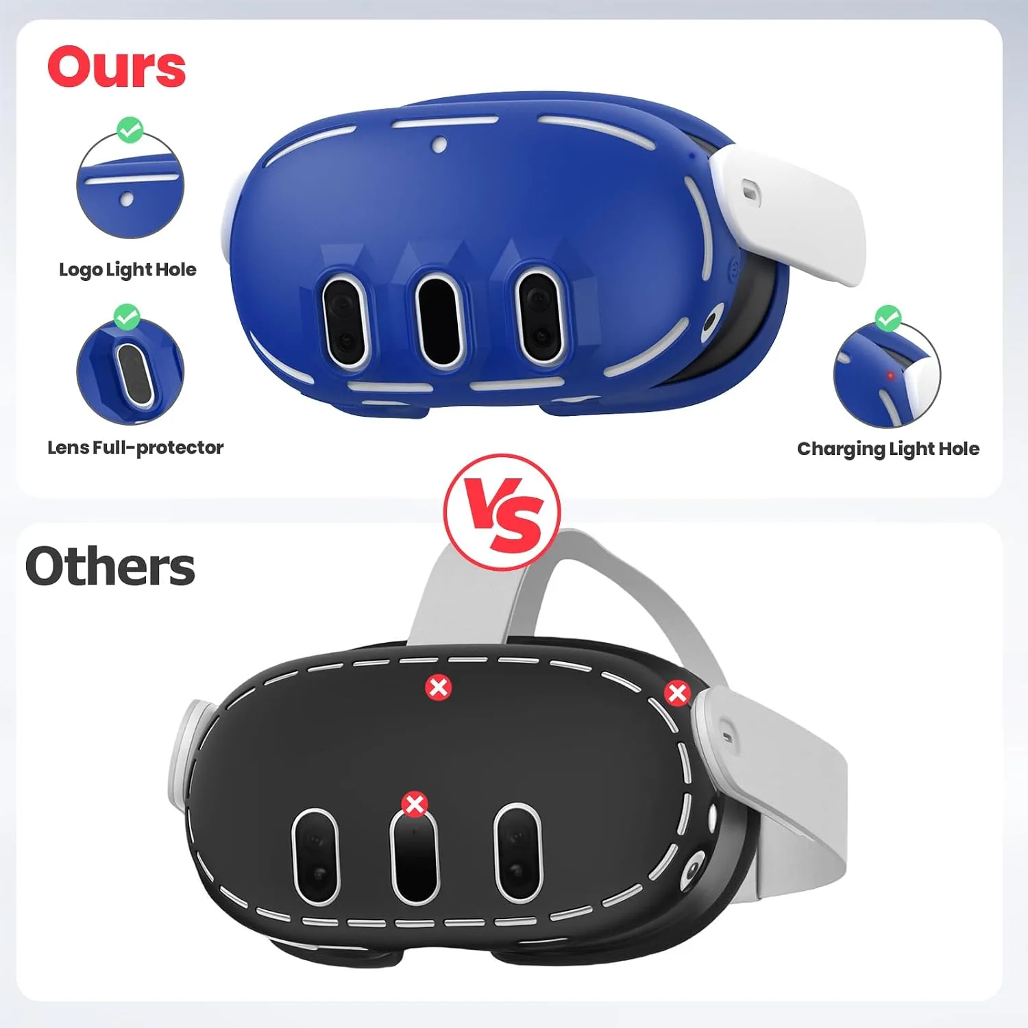 Silicone Cover Set Compatible with Meta/Oculus Quest 3, VR Silicone Face Cover, VR Shell Cover,Touch Controller Grip Cover,Camera Lens Protector Set (Blue)