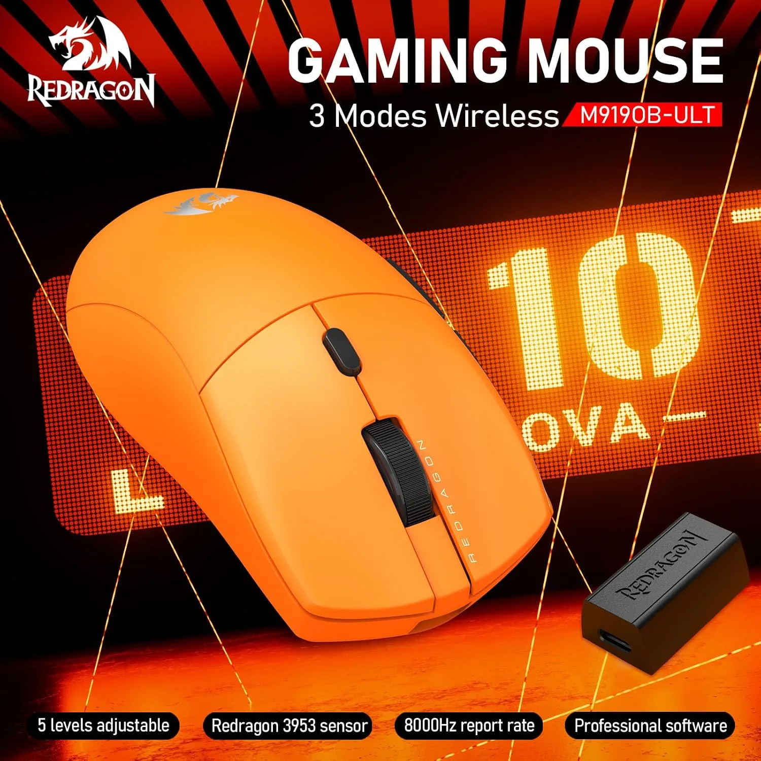 Redragon M919 Pro Wireless Esports Gaming Mouse, 54g Lightweight, Orange