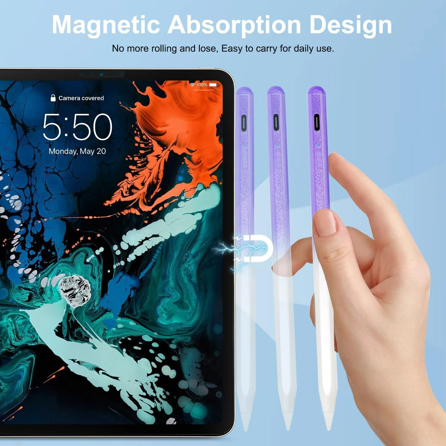 BLEBLE Stylus Pen for iPad 2018-2026, Fast Charge Apple iPad Pencil-Purple