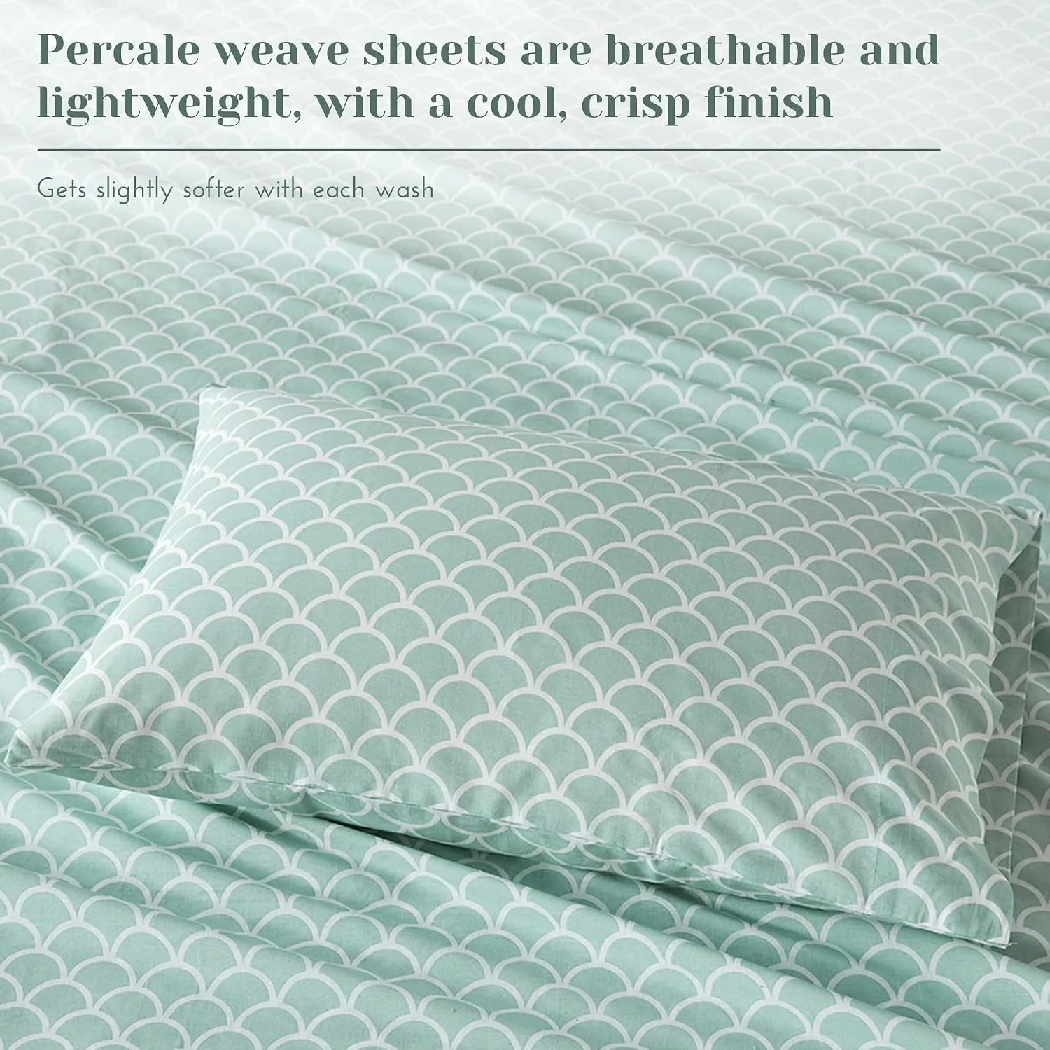 Comfort Spaces 100% Cotton Percale Sheets Twin Sheet Set 3 Pcs, Scales