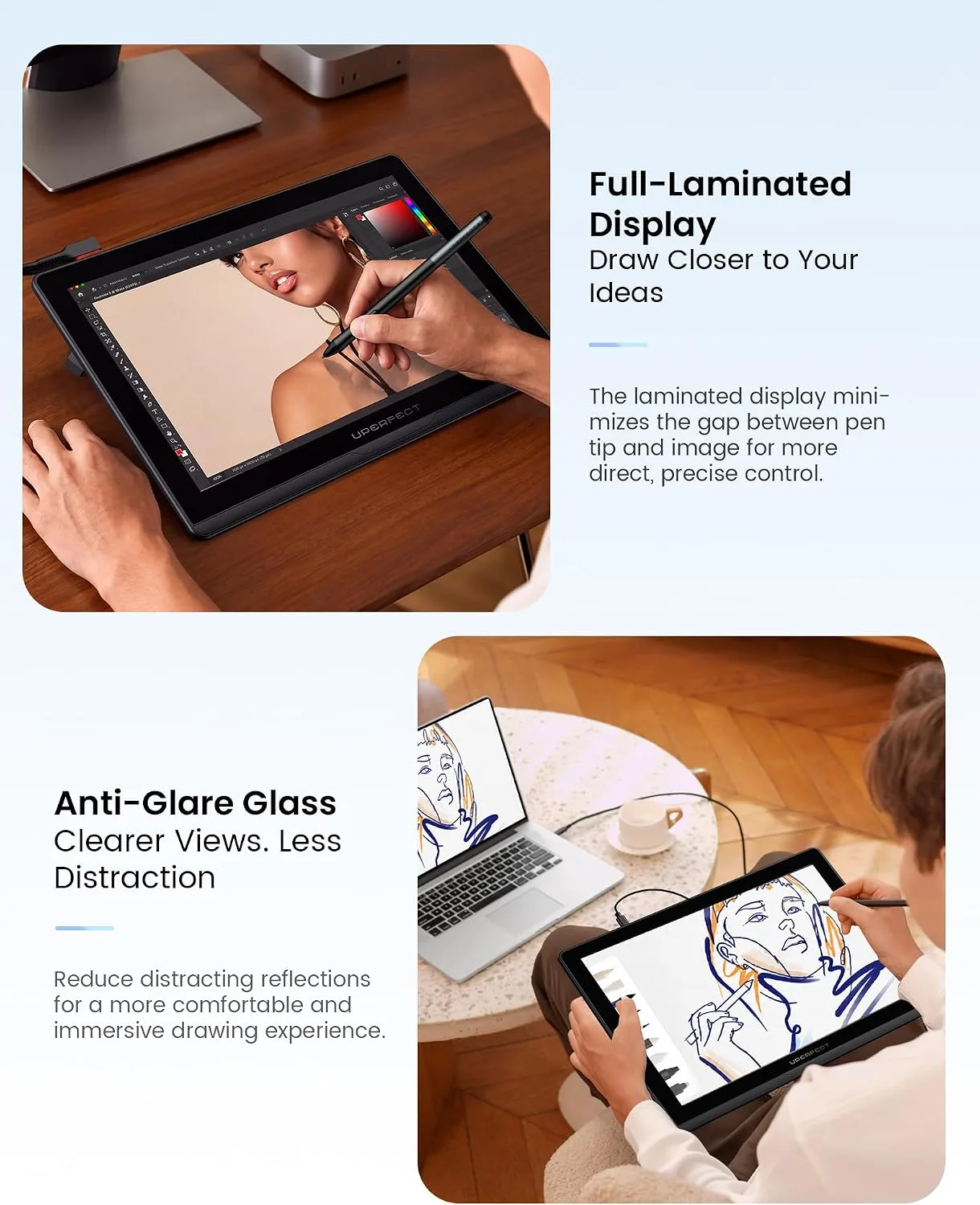 UPERFECT 14" Drawing Tablet with Screen, 2.5K, 16K Pen, 138% sRGB, ΔE<1.5