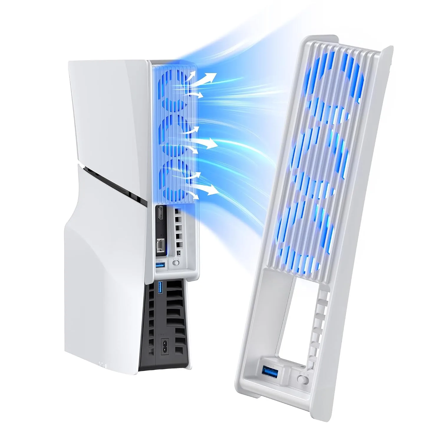 Ventilador de enfriamiento KIWIHOME para PS5 Slim 3 ventiladores USB 3.0 Blanco