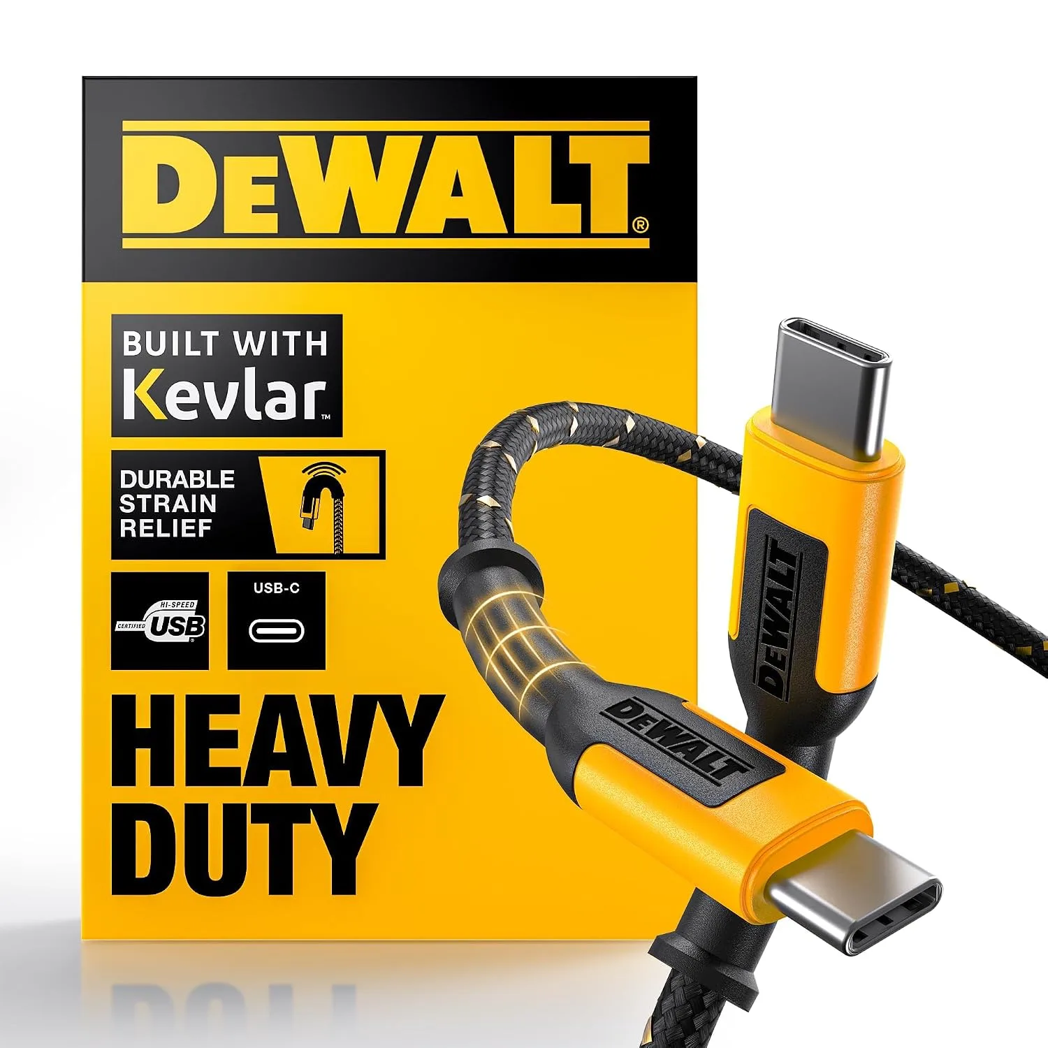 DEWALT Heavy Duty USB C Cable, Jobsite 60 Watt USB C Cable, 2 ft