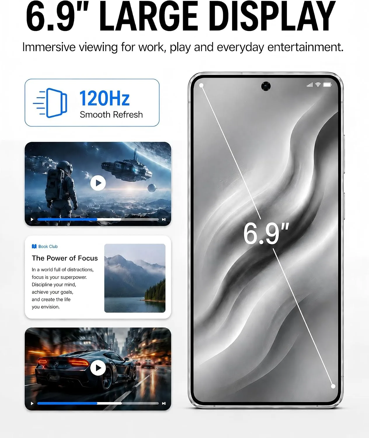 26 Ultra Android Phone,16GB+512GB Unlocked Phone, Android 16 Smartphone with Stylus, 7000mAh Titanium Battery, 50MP Camera, Dual SIM Dual Standby, Face Locked-Grey