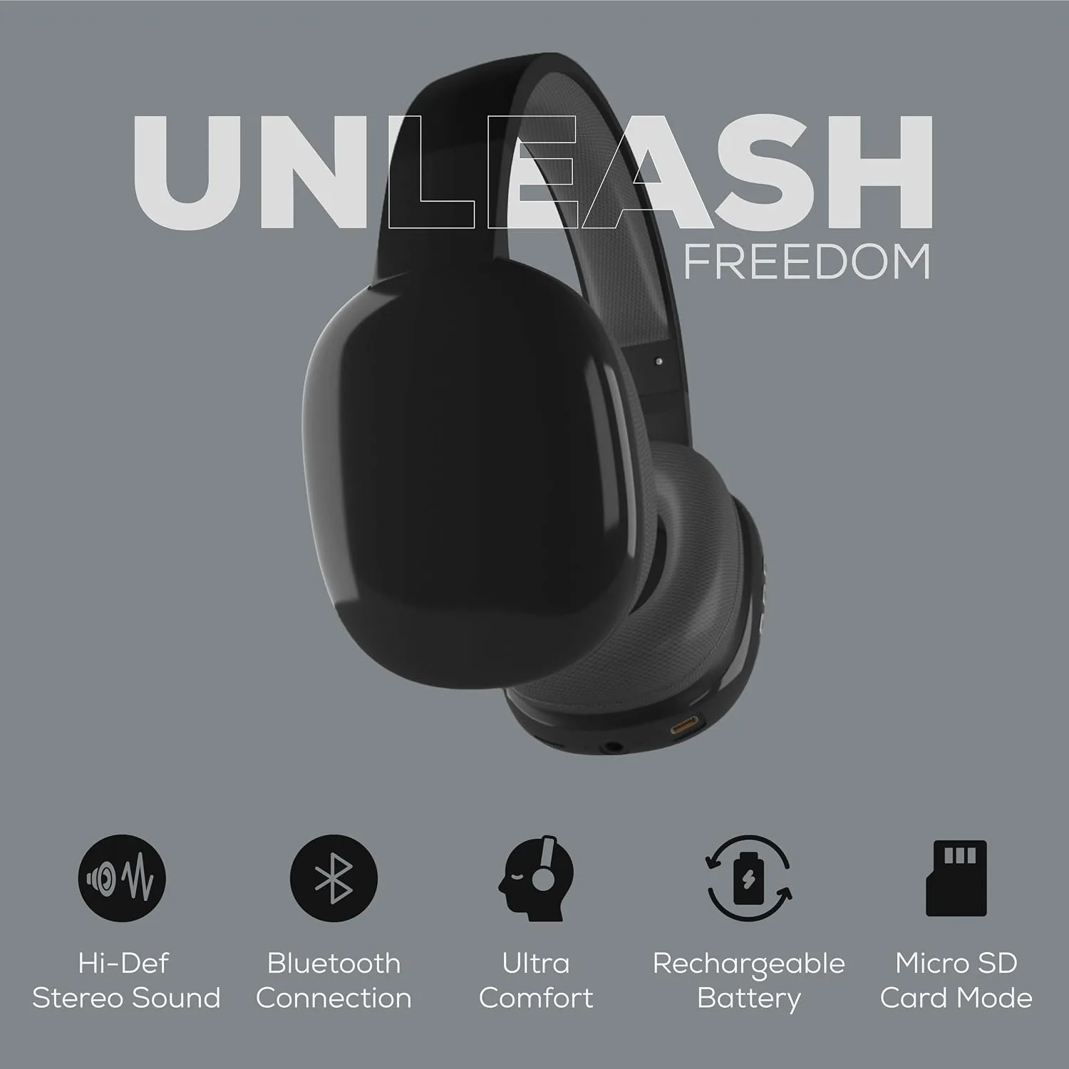 Gabba Goods Wireless Over Ear Bluetooth Headphones with Microphone - Wireless Headset -Noise Reduction - Bluetooth, Wired,Built in Micro SD for Travel, Home, Work TV,PC,Gaming,Cellphone (Black)