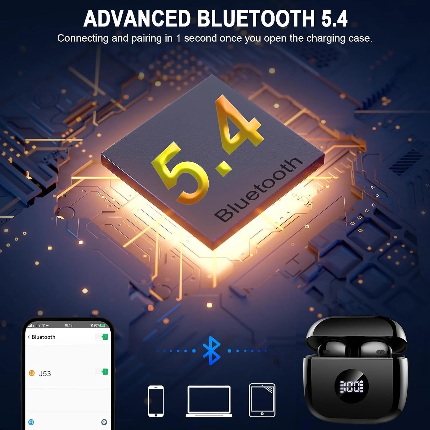 Wireless Earbuds, Bluetooth 5.4 Ear Buds, 32 EQs via App, 6D Bass Stereo