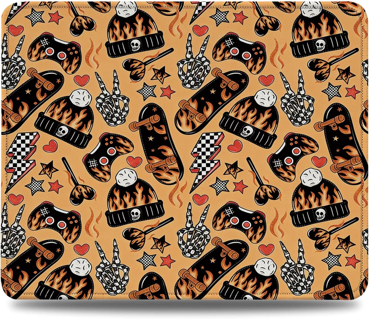 Skateboard Flame Mouse Pad with Non-Slip Rubber Base, Small Gaming Mouse Pad, Stitched Edges, Smooth Surface for Computer, Laptop, Gaming, Office and Home,9.4 x 7.9 Inch