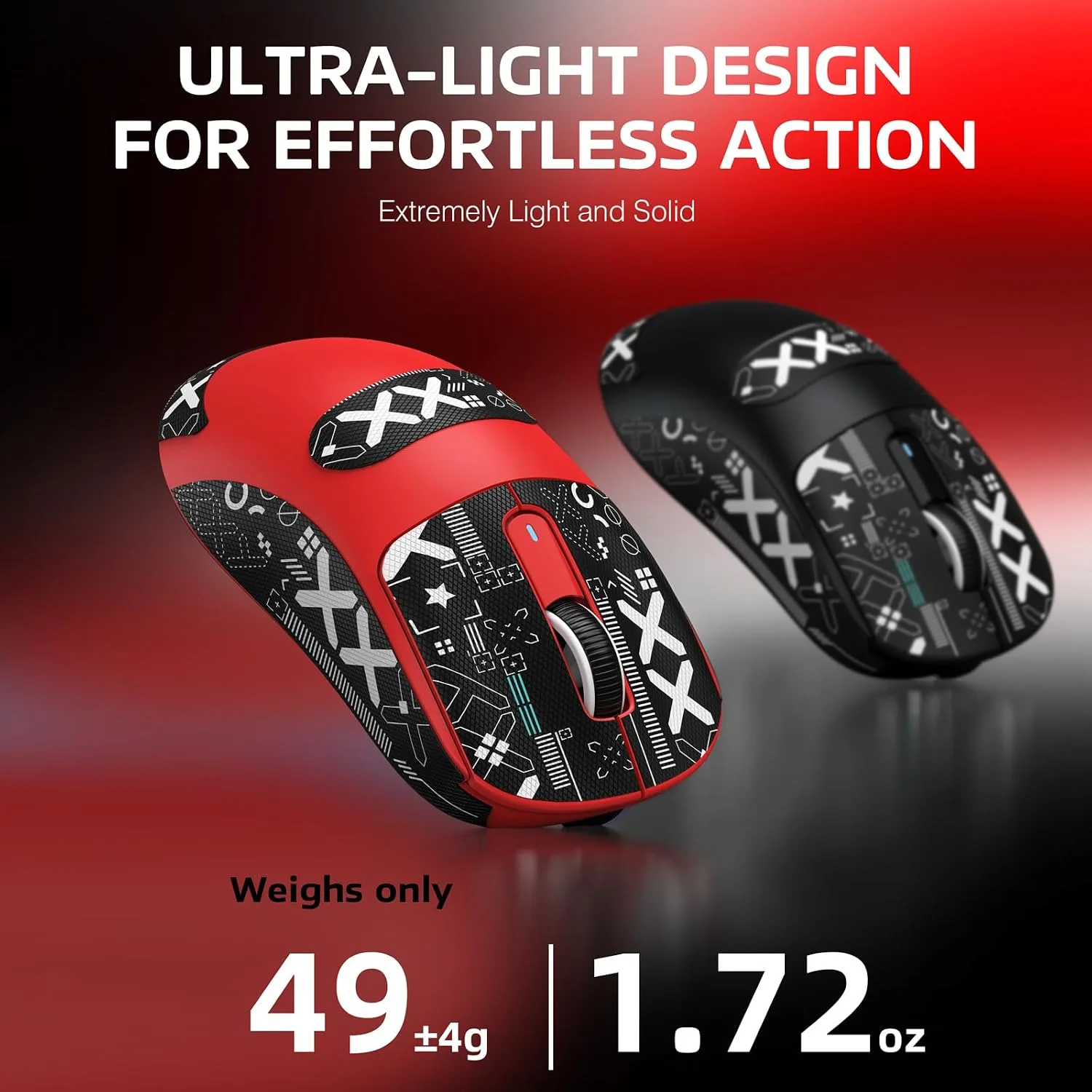 ATTACK SHARK X3 49g Ultra-Lightweight Wireless Gaming Mouse, Red&Tape