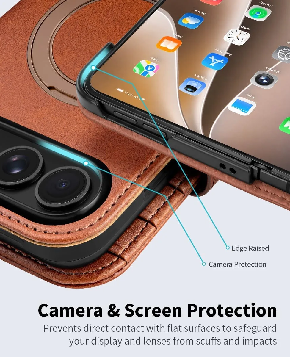 OCASE for iPhone Duo Wallet Case with Ring Stand, Card Holder, Brown